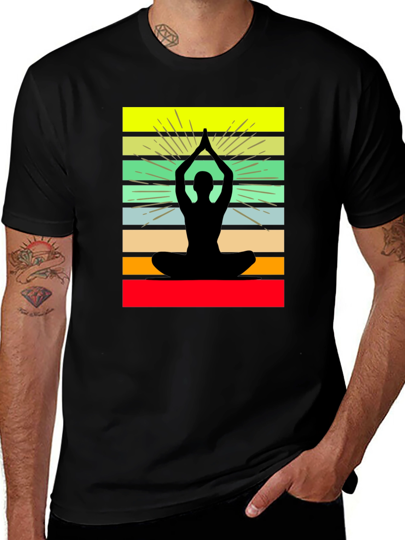 Yoga Silhouette Striped Graphic Tee