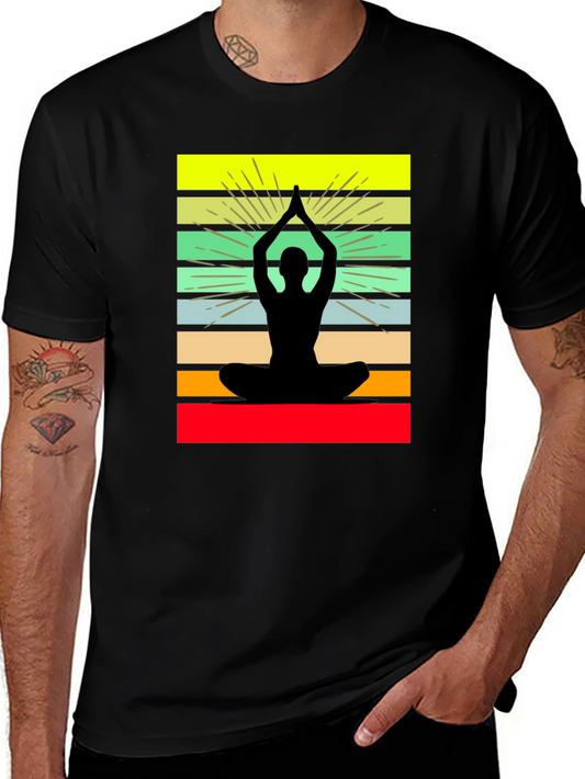Yoga Silhouette Striped Graphic Tee