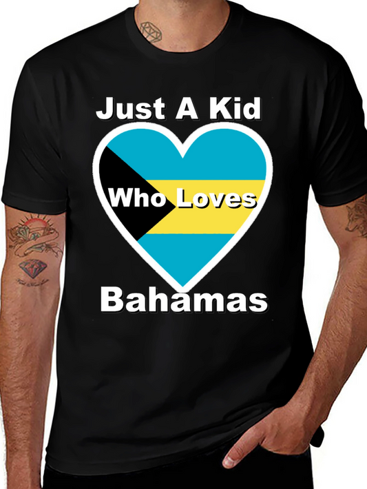 Bahamas Flag Heart T-Shirt - Just A Kid Who Loves Bahamas Tee