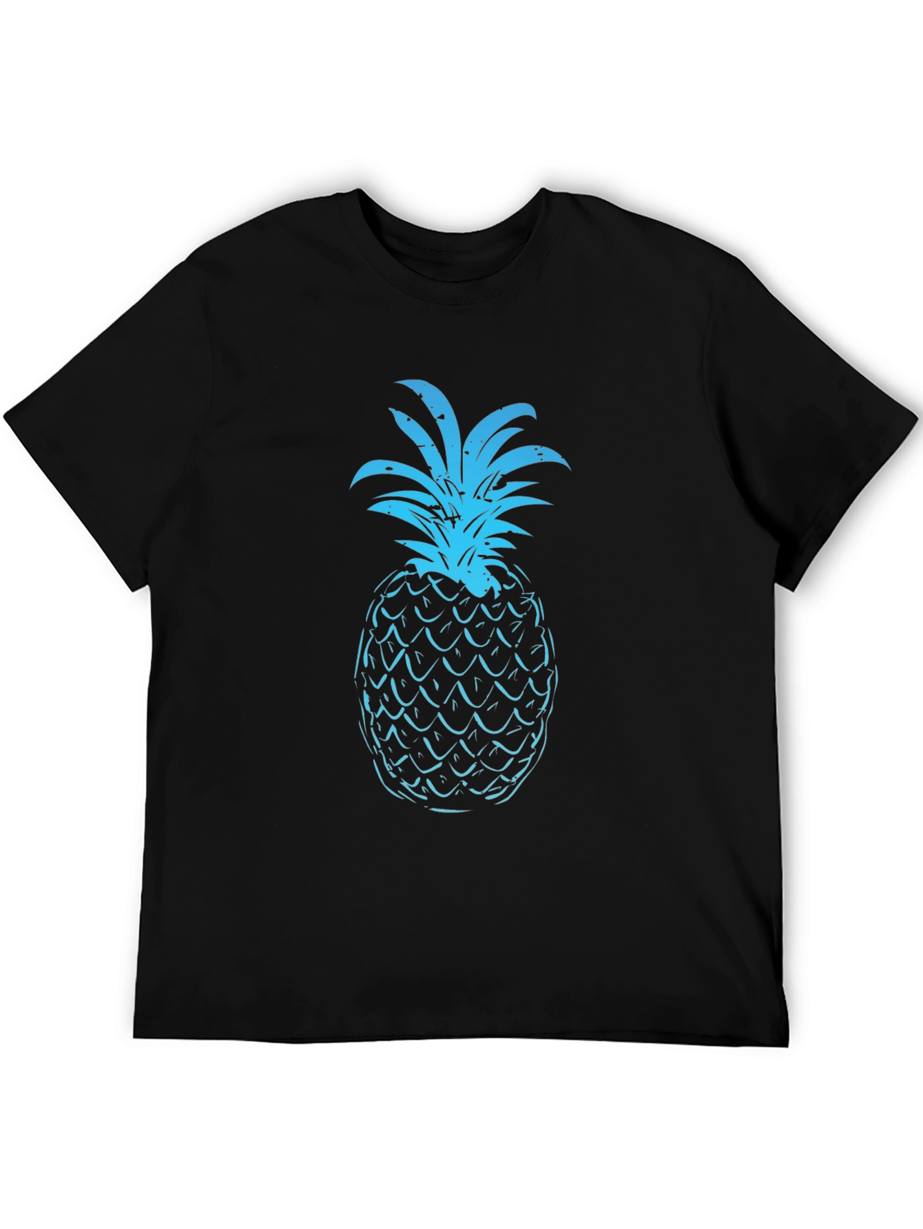 Blue Pineapple Graphic Print Black T-Shirt