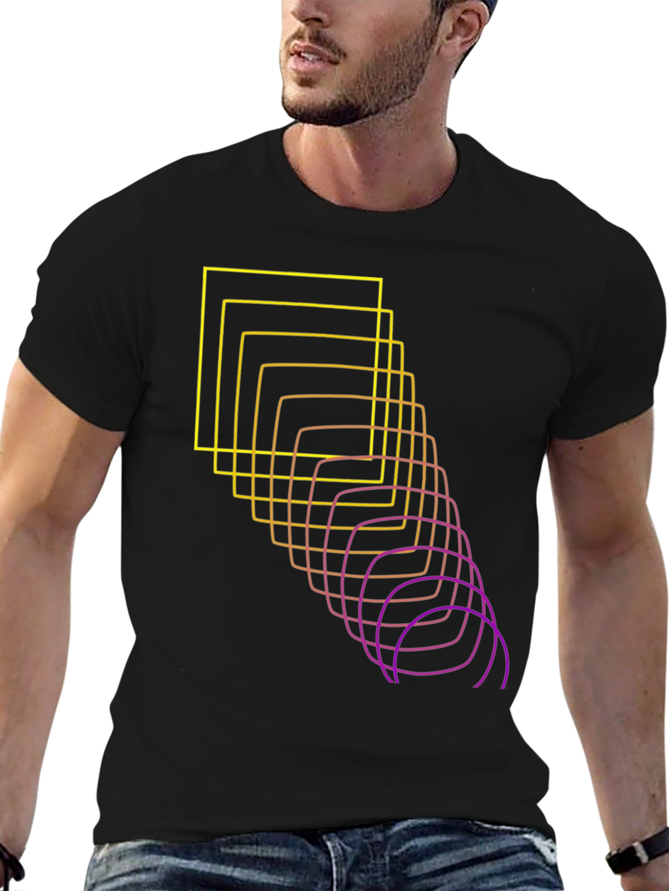 Abstract Squares Graphic Tee - Black
