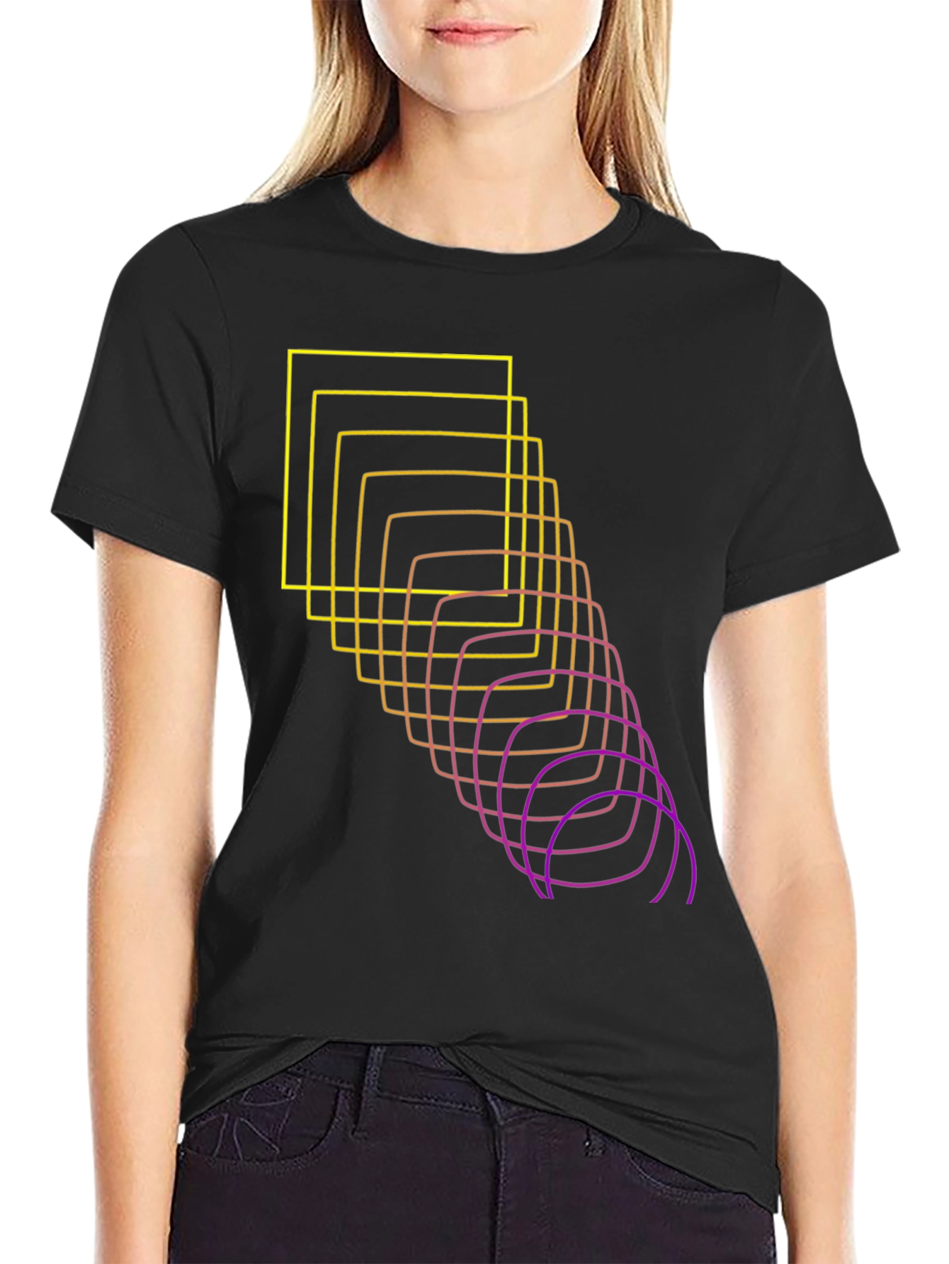 Abstract Squares Graphic Tee - Black