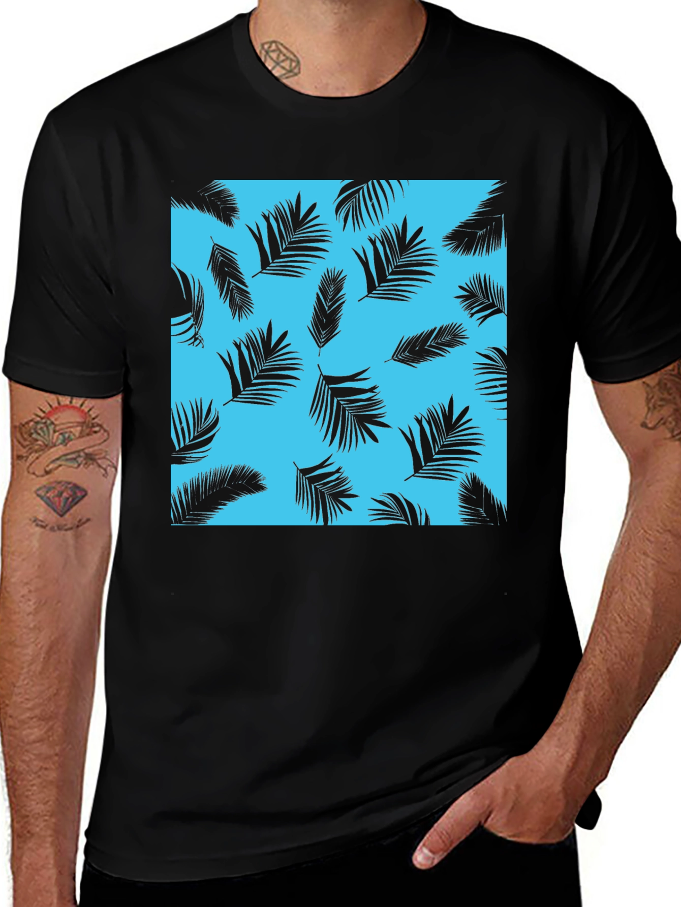 Tropical Palm Leaf Print Crew Neck T-Shirt