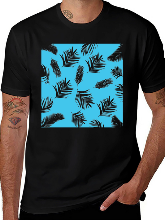 Tropical Palm Leaf Print Crew Neck T-Shirt