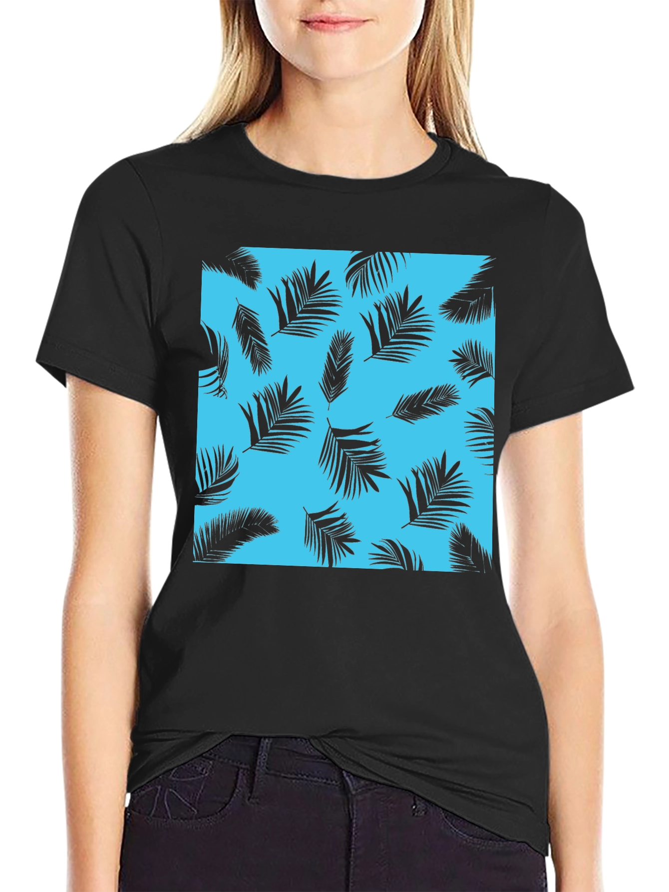 Tropical Palm Leaf Print Crew Neck T-Shirt