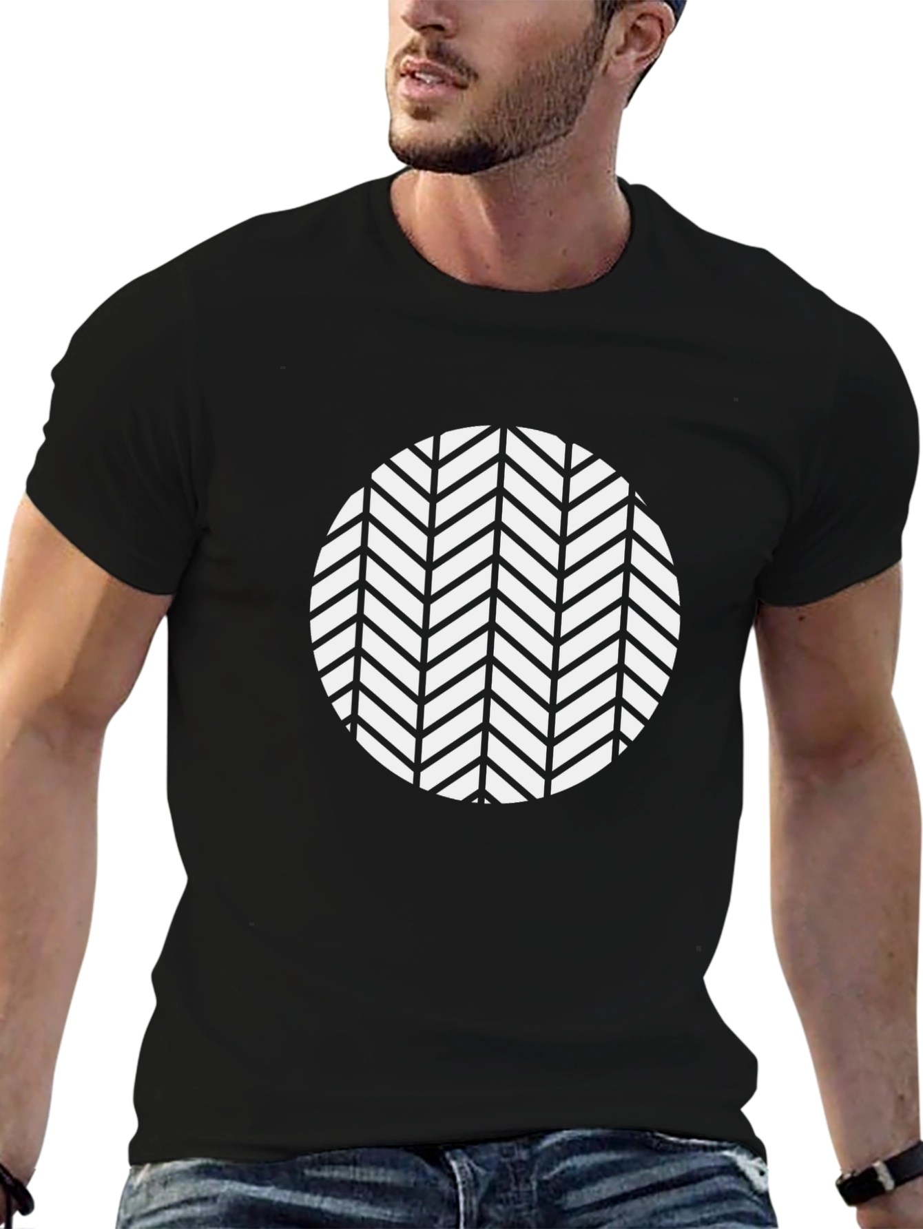 Black Tee with Geometric Chevron Circle