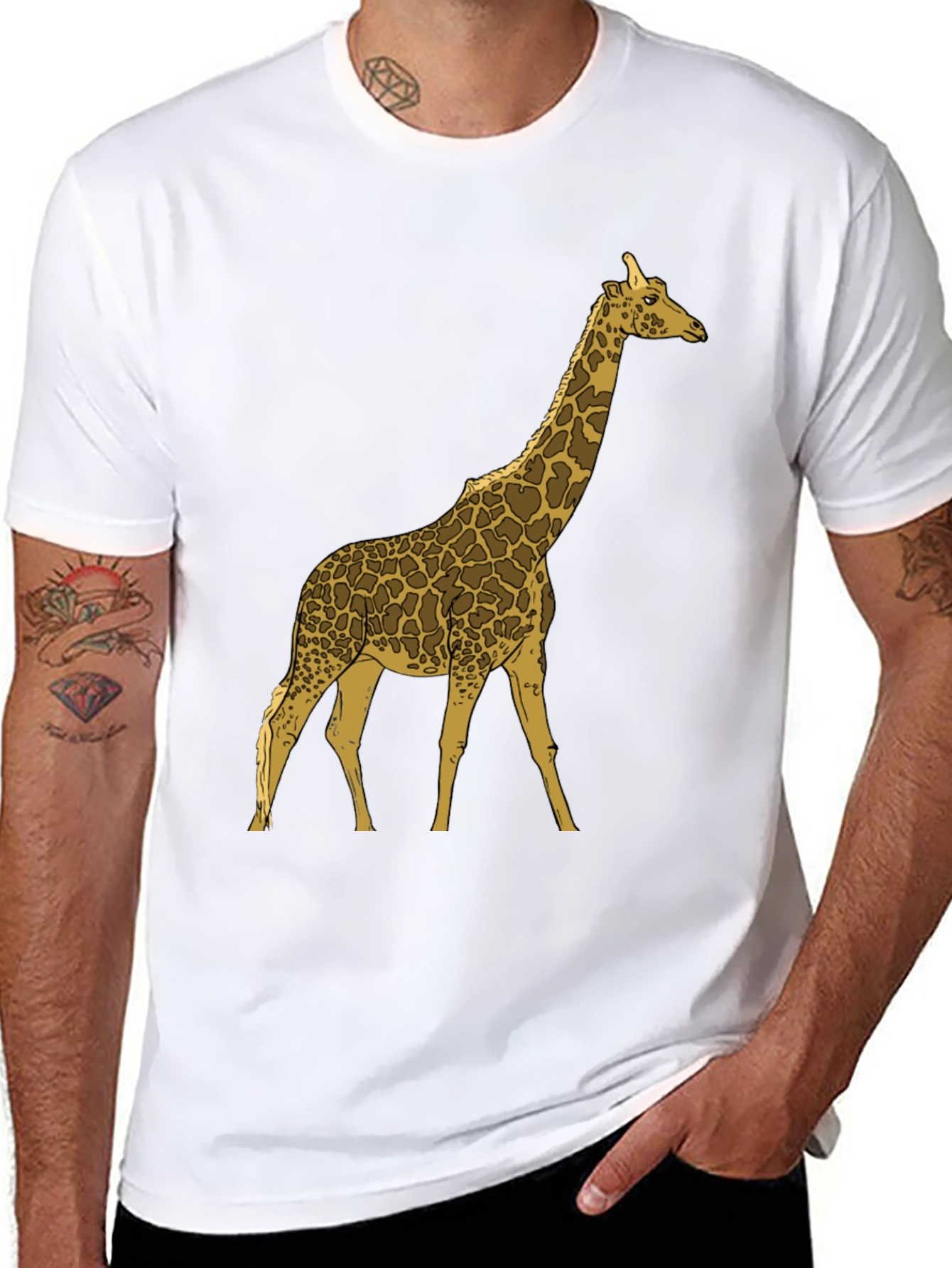 Giraffe Graphic Print Black Crew Neck T-Shirt