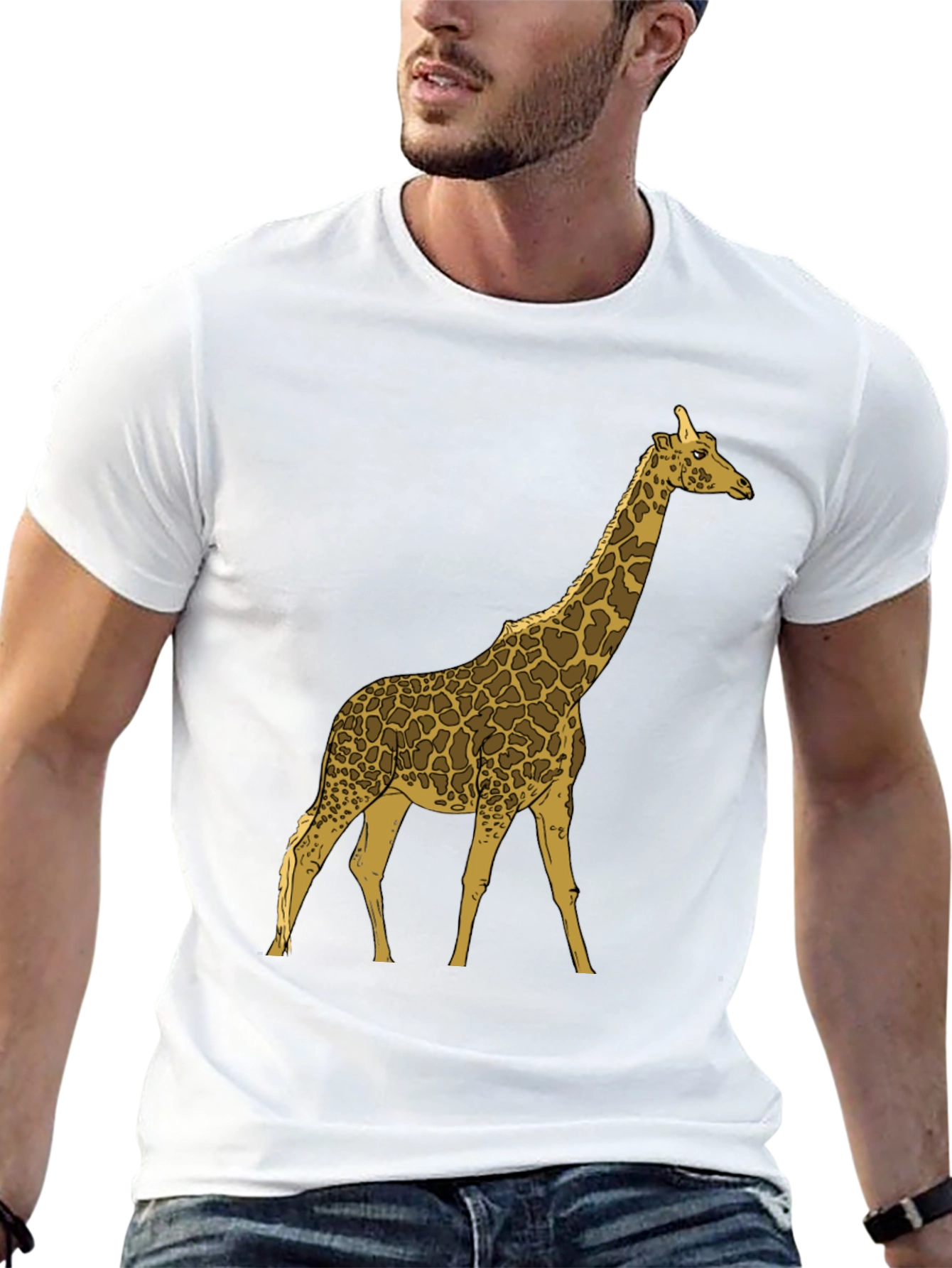 Giraffe Graphic Print Black Crew Neck T-Shirt