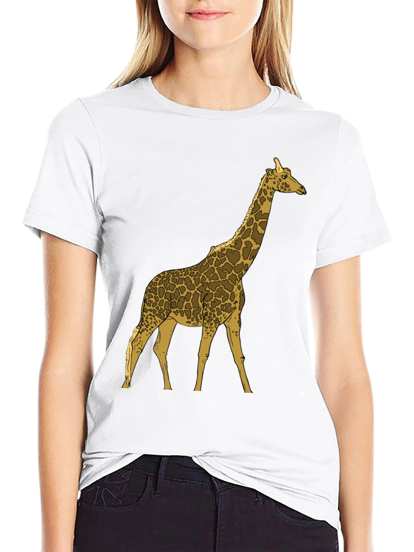 Giraffe Graphic Print Black Crew Neck T-Shirt