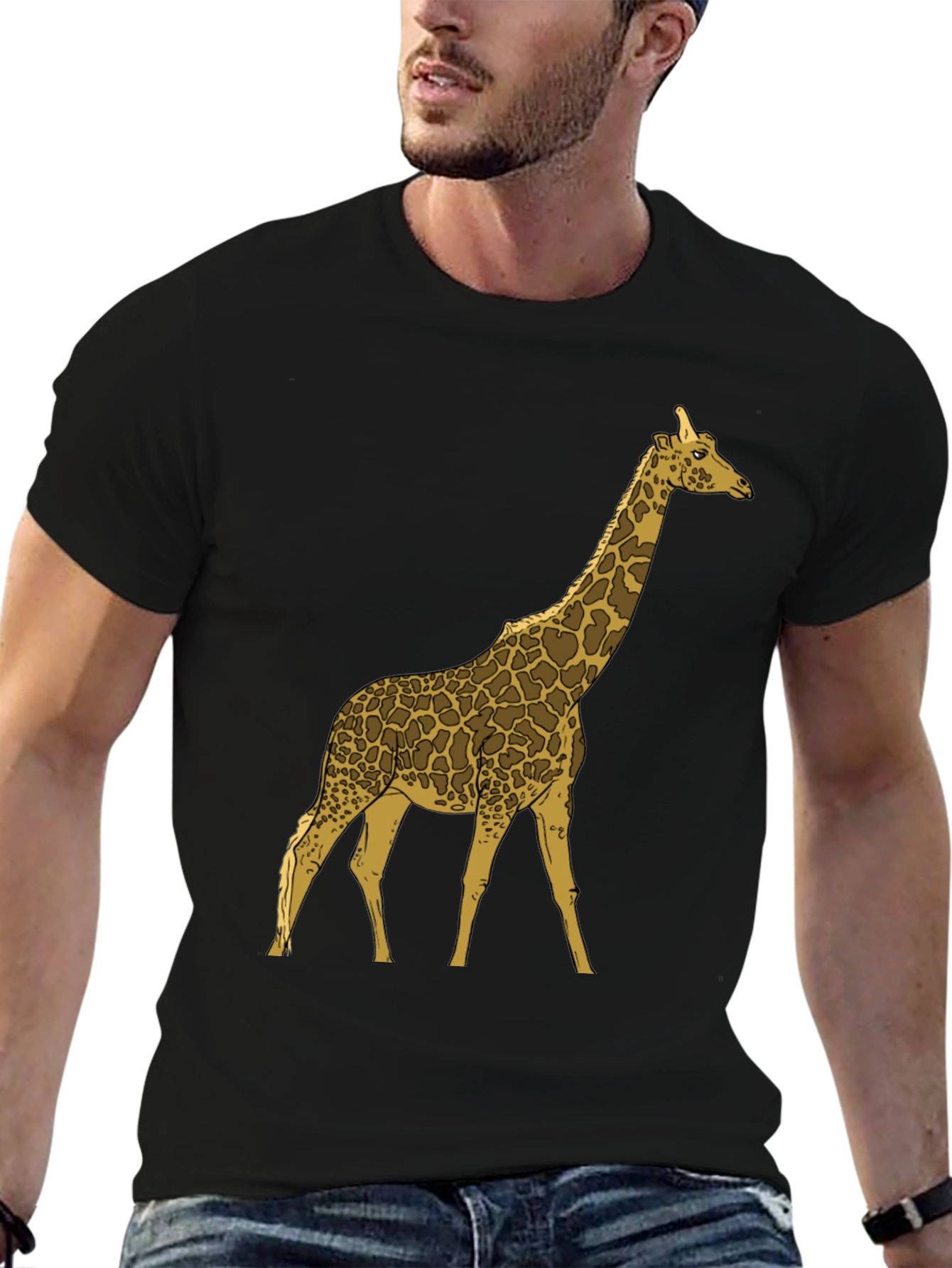 Giraffe Graphic Print Black Crew Neck T-Shirt