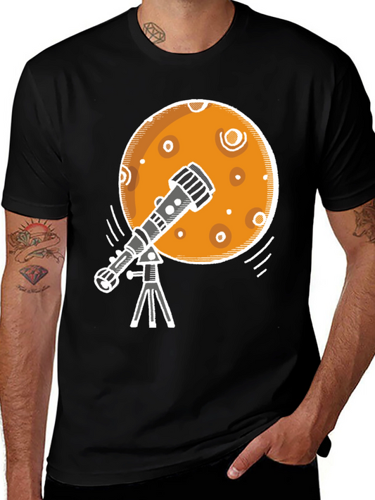 Telescope Moon Graphic Tee - Space Exploration T-Shirt