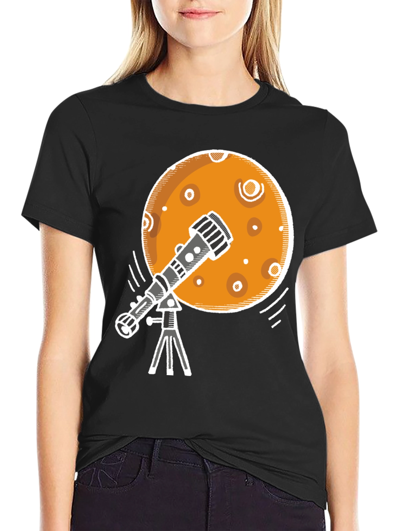 Telescope Moon Graphic Tee - Space Exploration T-Shirt