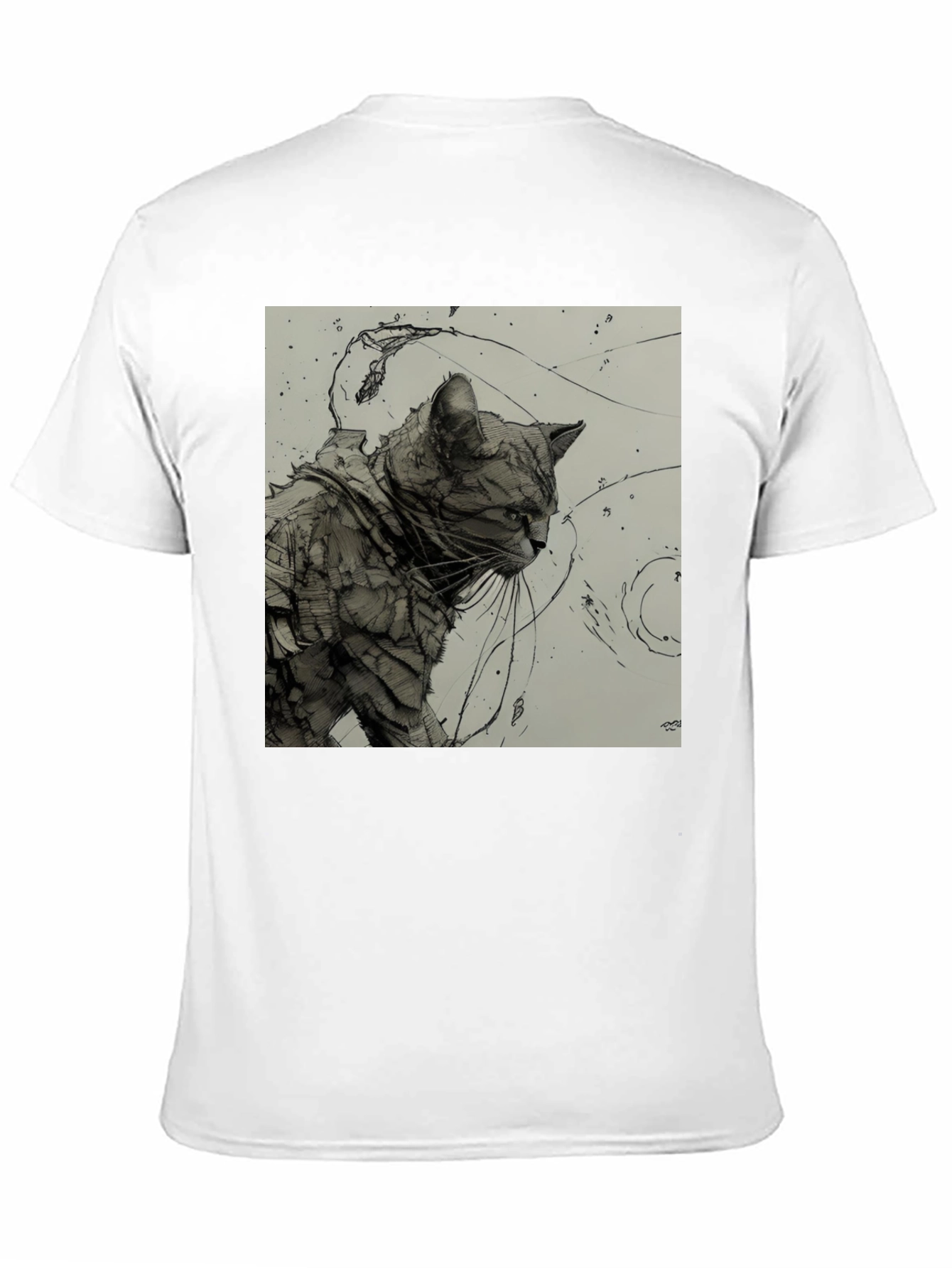 Artistic Cat Graphic Black T-Shirt