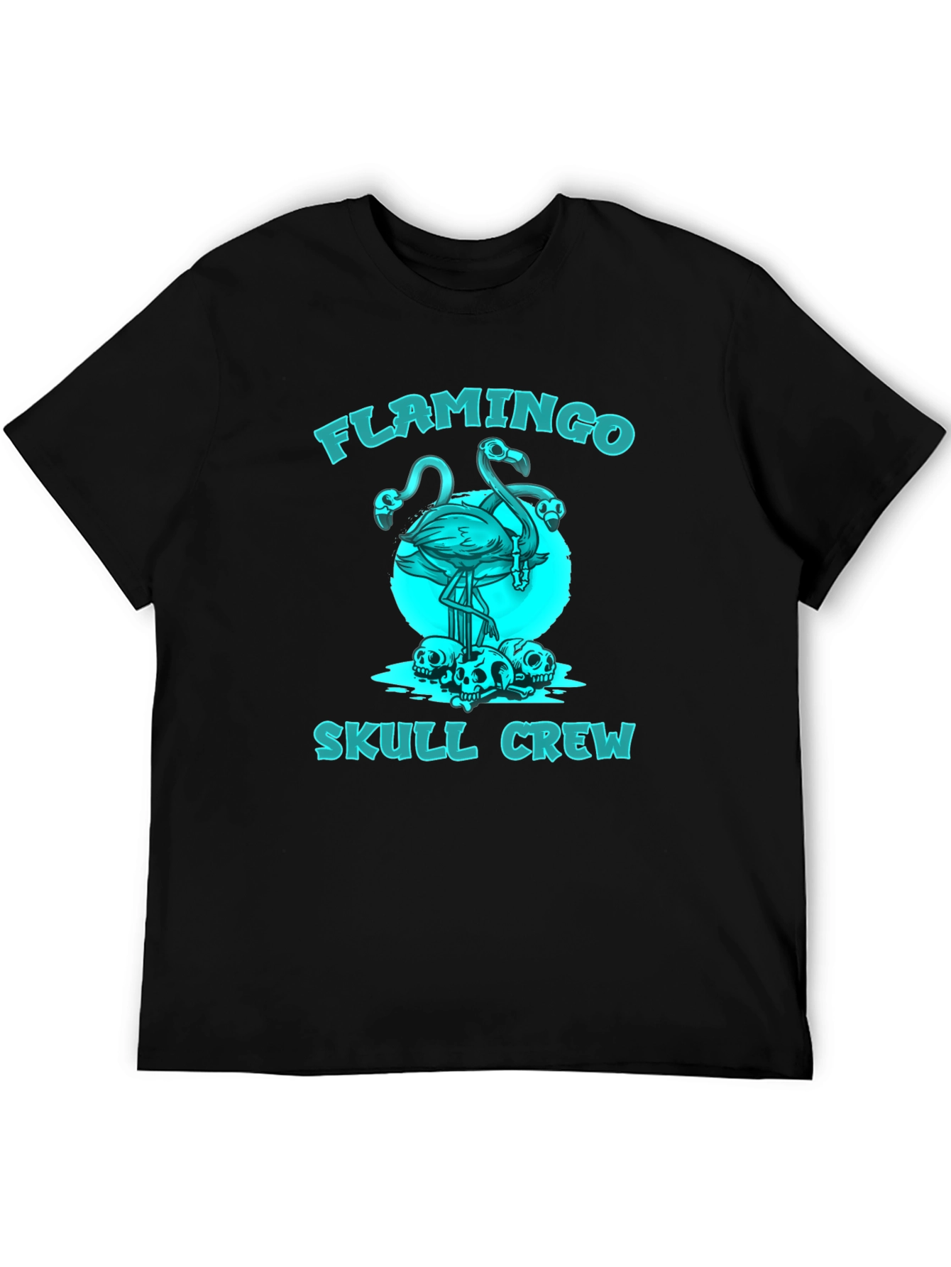 Flamingo Skull Crew Graphic T-Shirt - Black