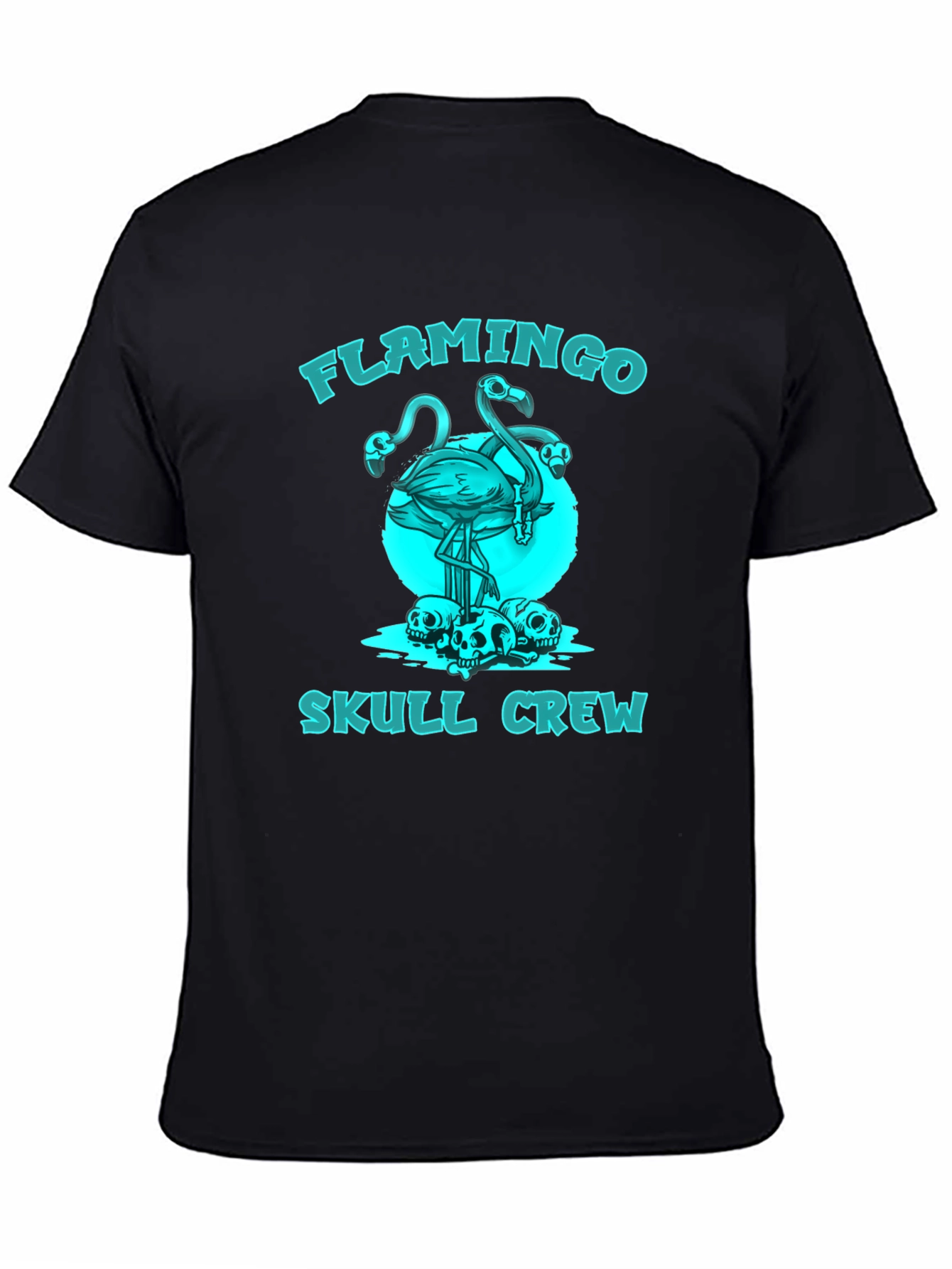 Flamingo Skull Crew Graphic T-Shirt - Black