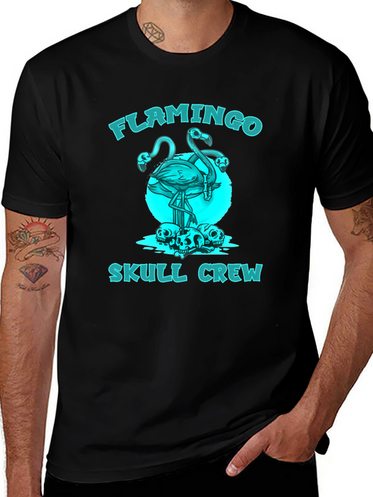 Flamingo Skull Crew Graphic T-Shirt - Black