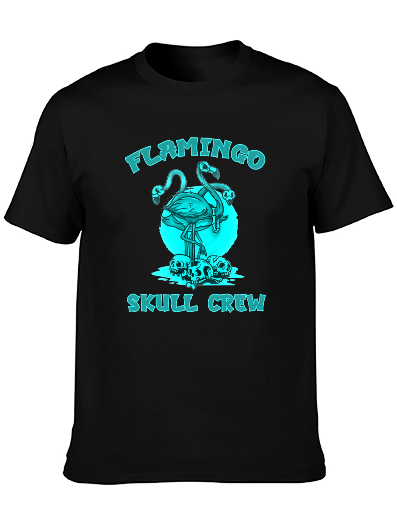 Flamingo Skull Crew Graphic T-Shirt - Black