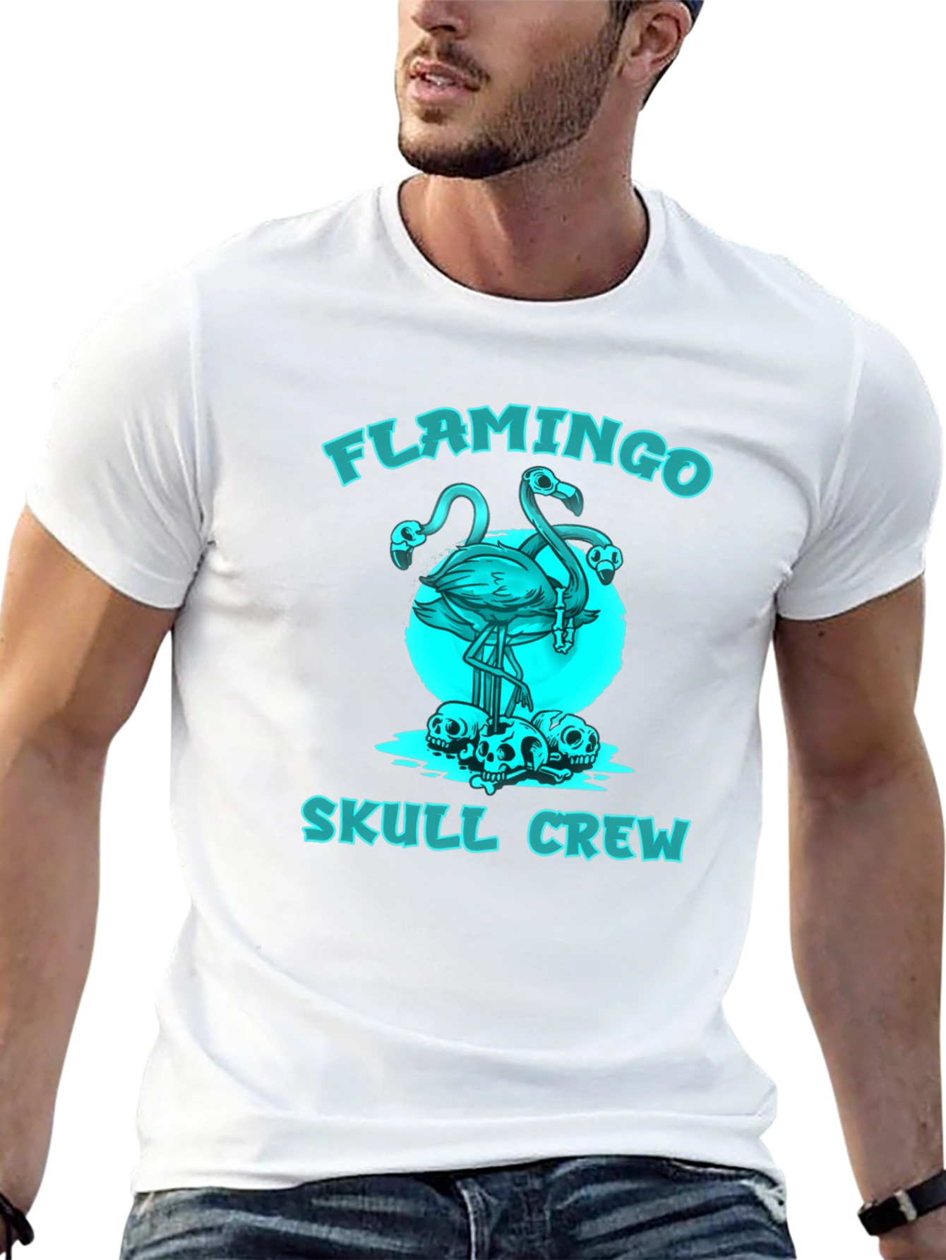 Flamingo Skull Crew Graphic T-Shirt - Black