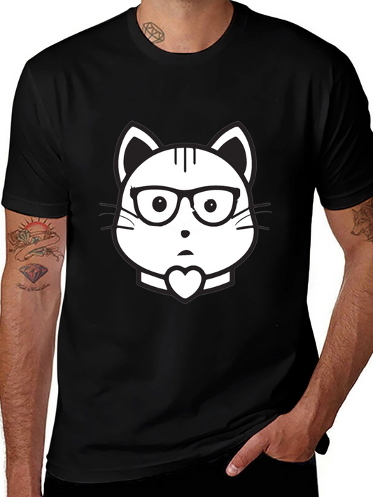 Cat Geek Graphic Tee - Black Cotton T-Shirt