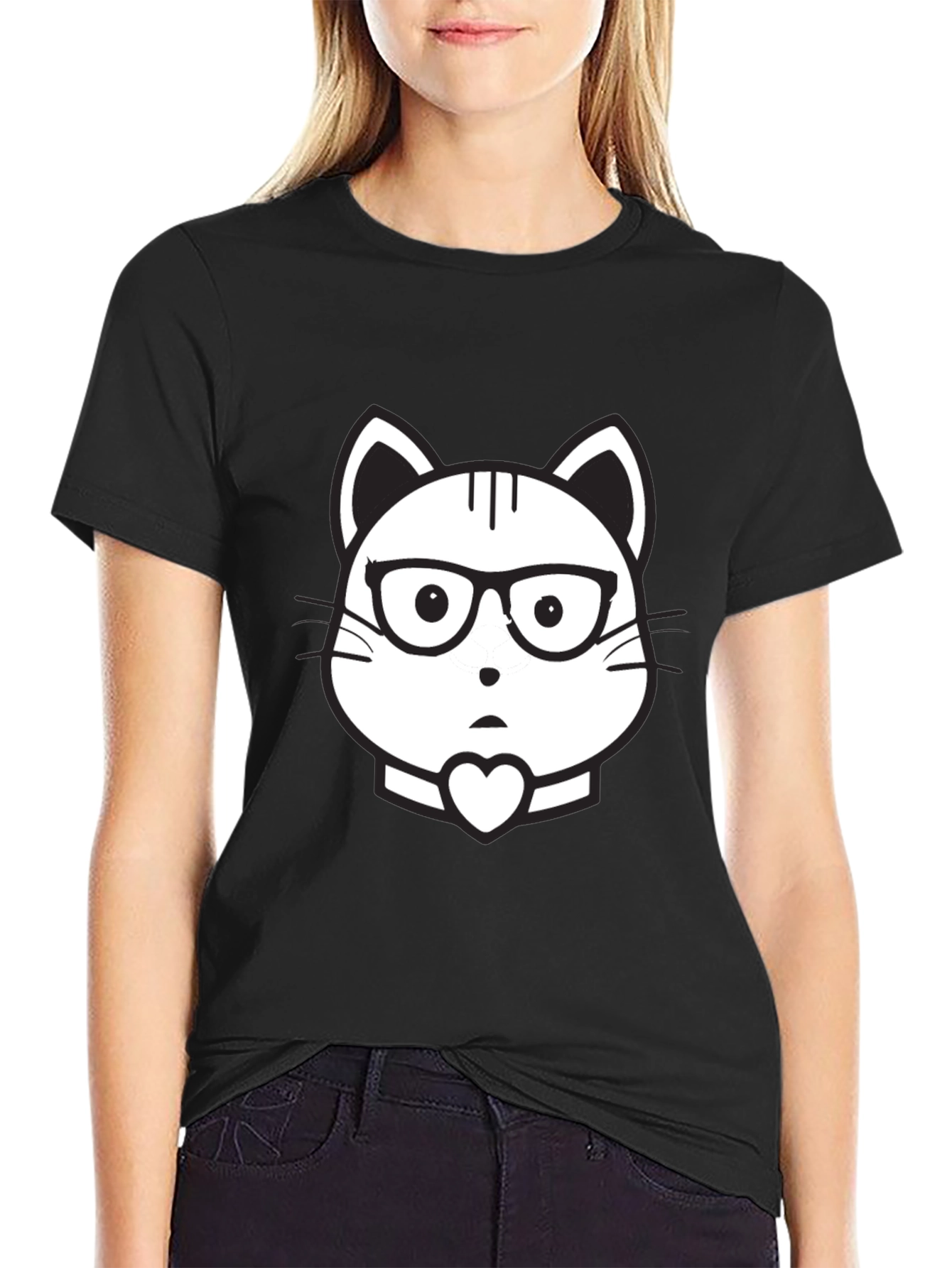 Cat Geek Graphic Tee - Black Cotton T-Shirt