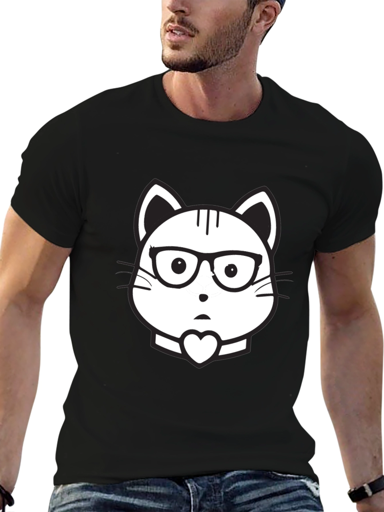 Cat Geek Graphic Tee - Black Cotton T-Shirt