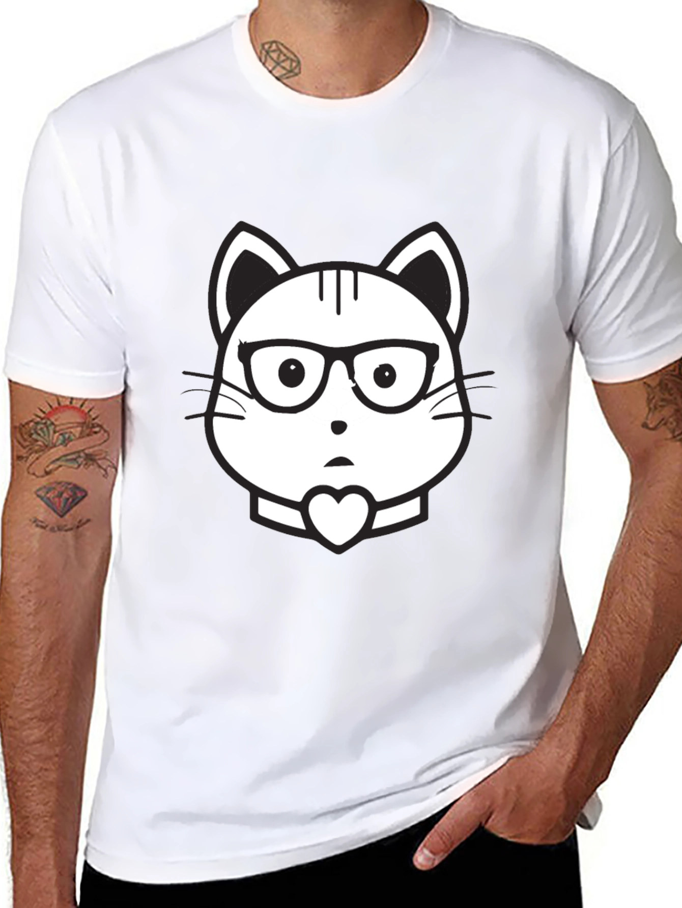 Cat Geek Graphic Tee - Black Cotton T-Shirt