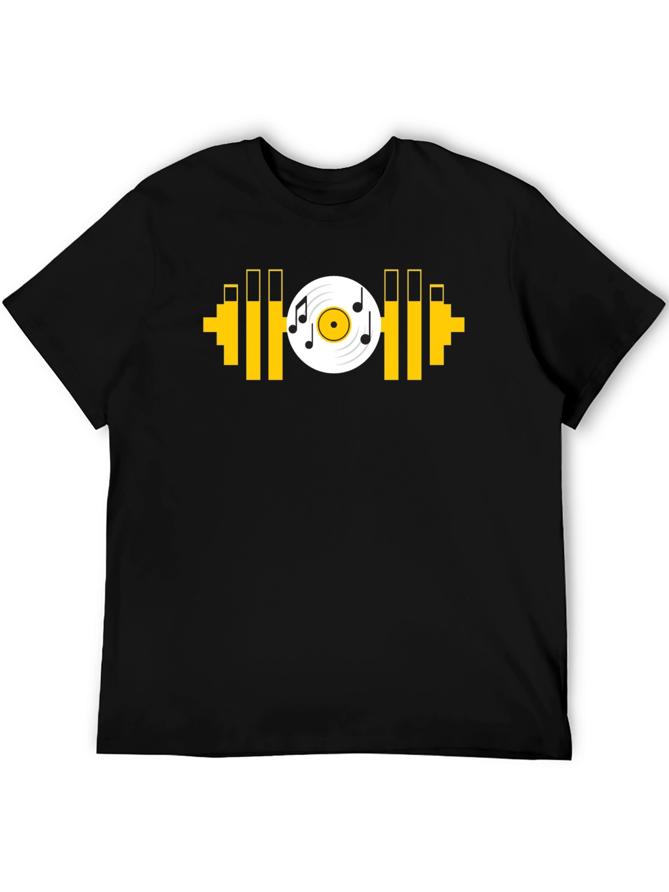 Music Gym T-Shirt: Black Tee with Dumbbell Vinyl Graphic