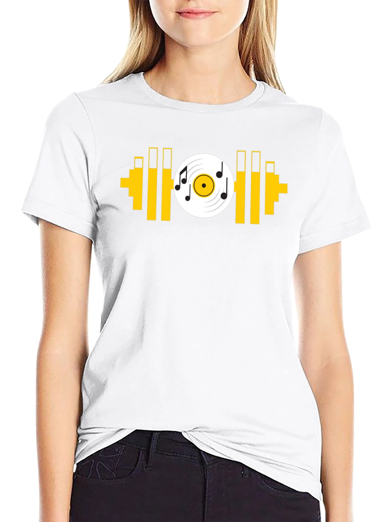 Music Gym T-Shirt: Black Tee with Dumbbell Vinyl Graphic
