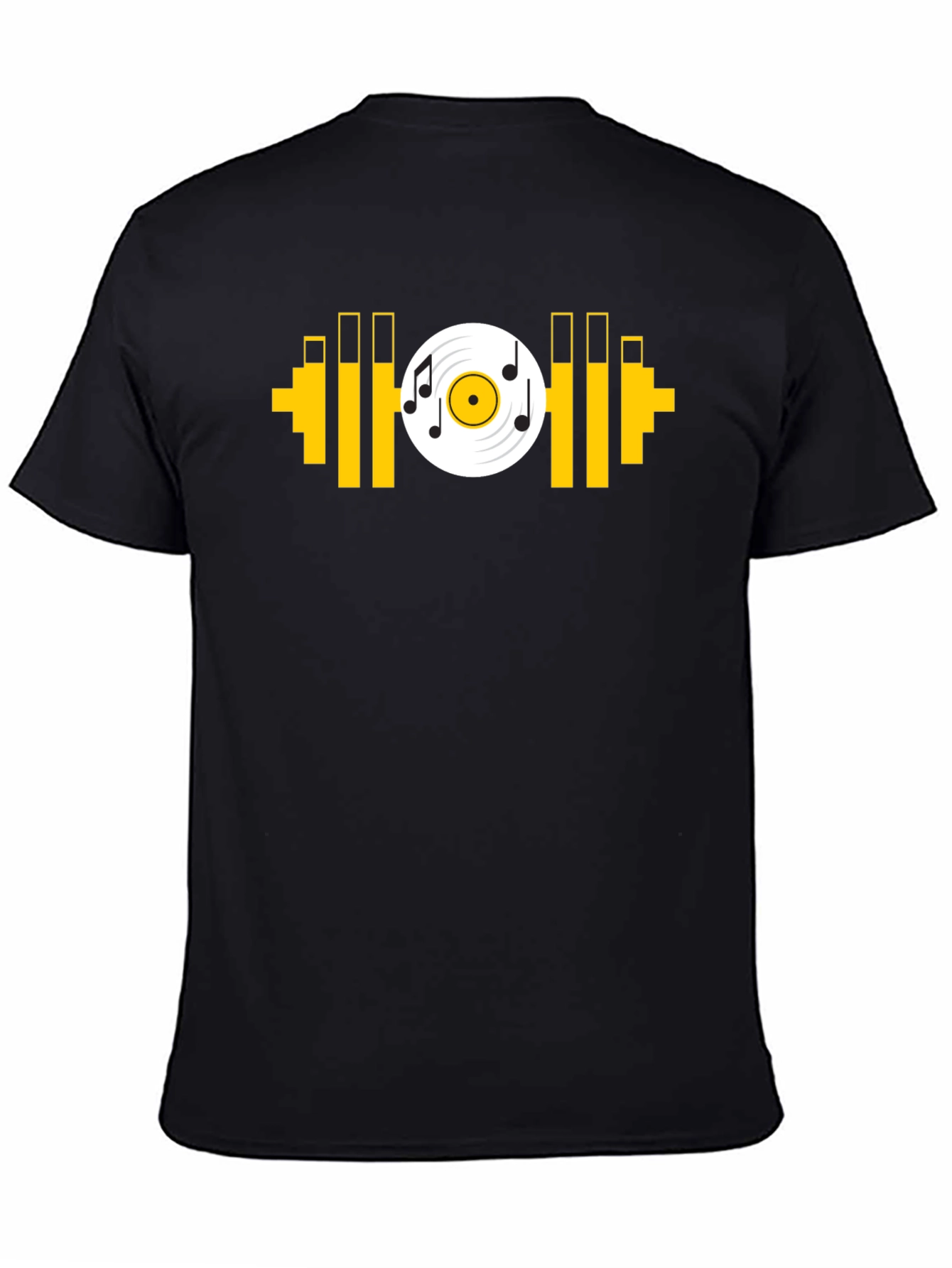 Music Gym T-Shirt: Black Tee with Dumbbell Vinyl Graphic