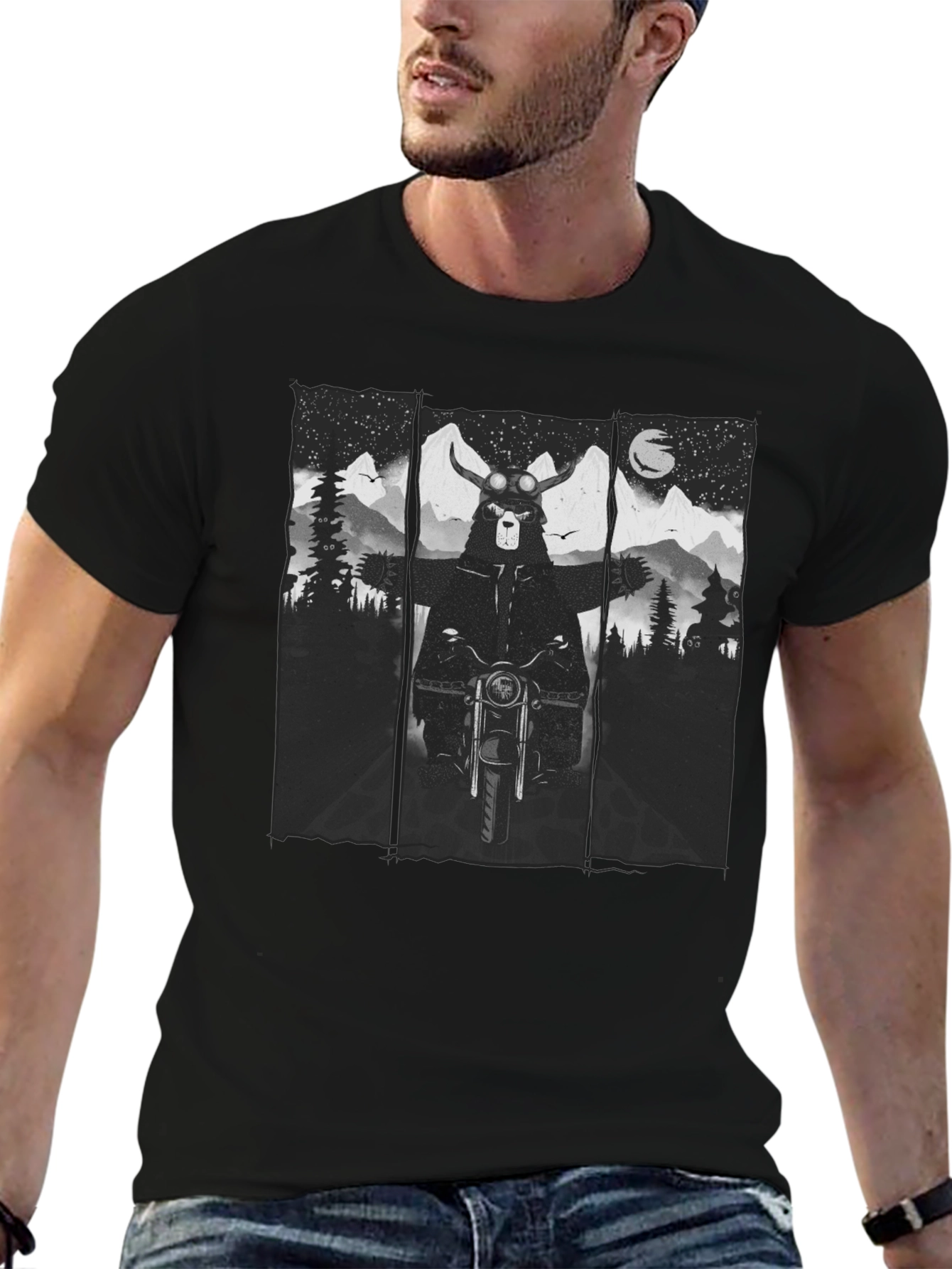 Bear Biker T-Shirt - Mountain Adventure Tee