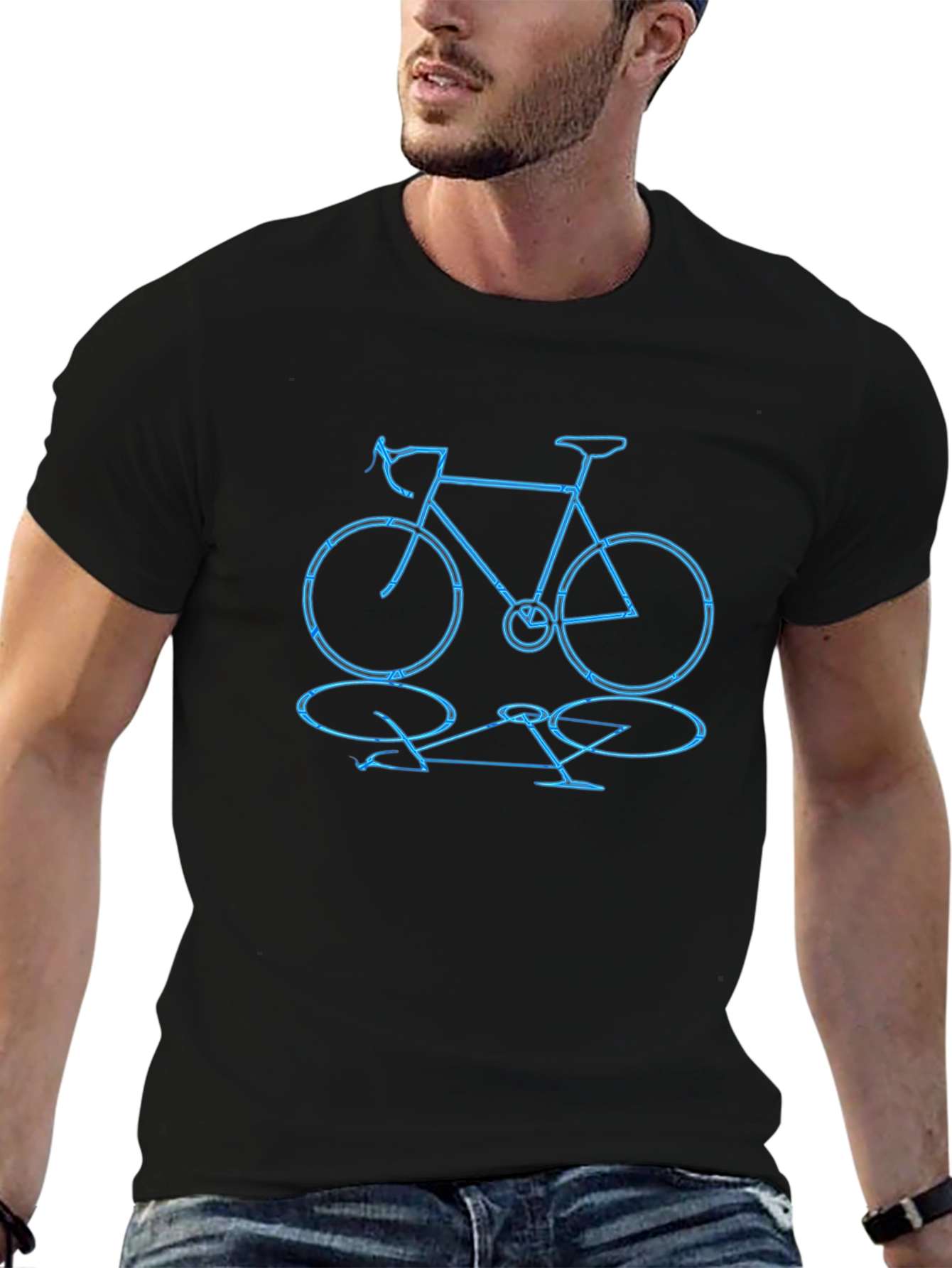 Bike Outline Graphic Print Black Crew Neck T-Shirt