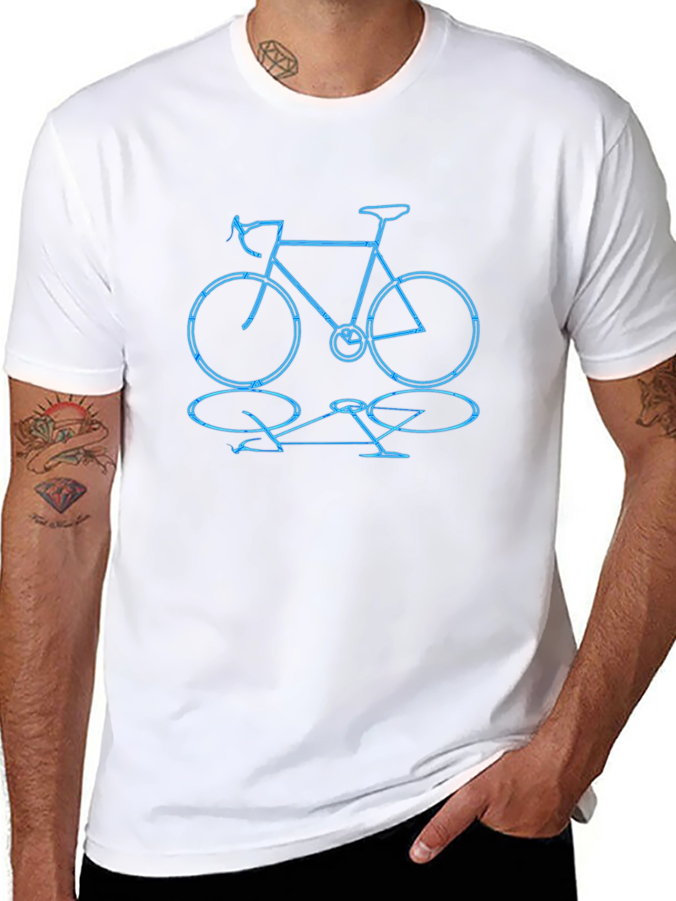 Bike Outline Graphic Print Black Crew Neck T-Shirt