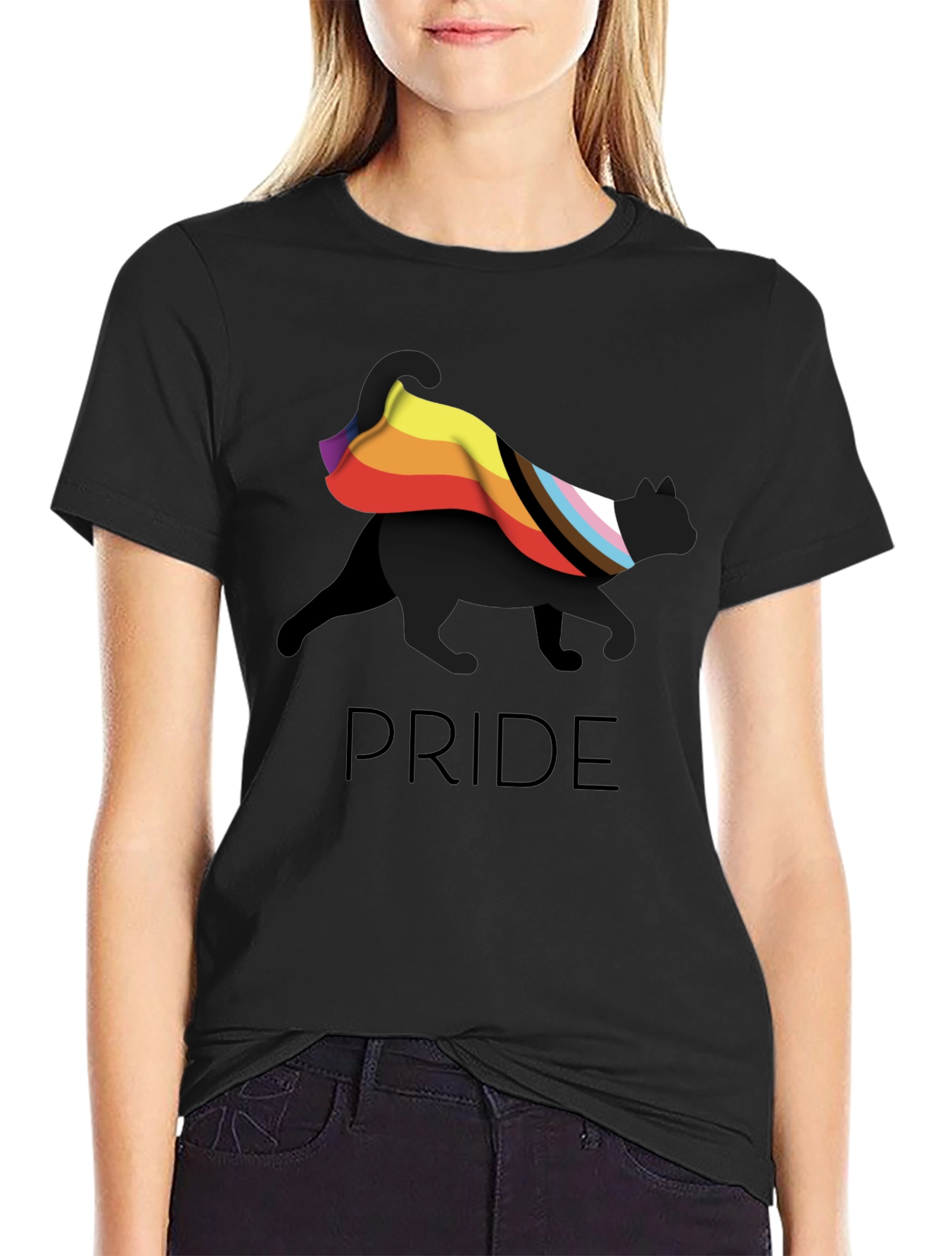 Pride Cat Graphic T-Shirt - Black LGBTQ+ Tee