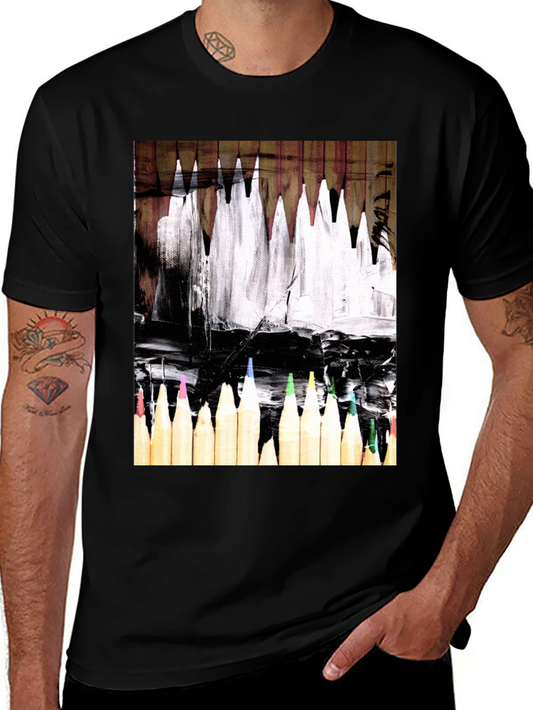 Artistic Color Pencil Graphic Tee - Black