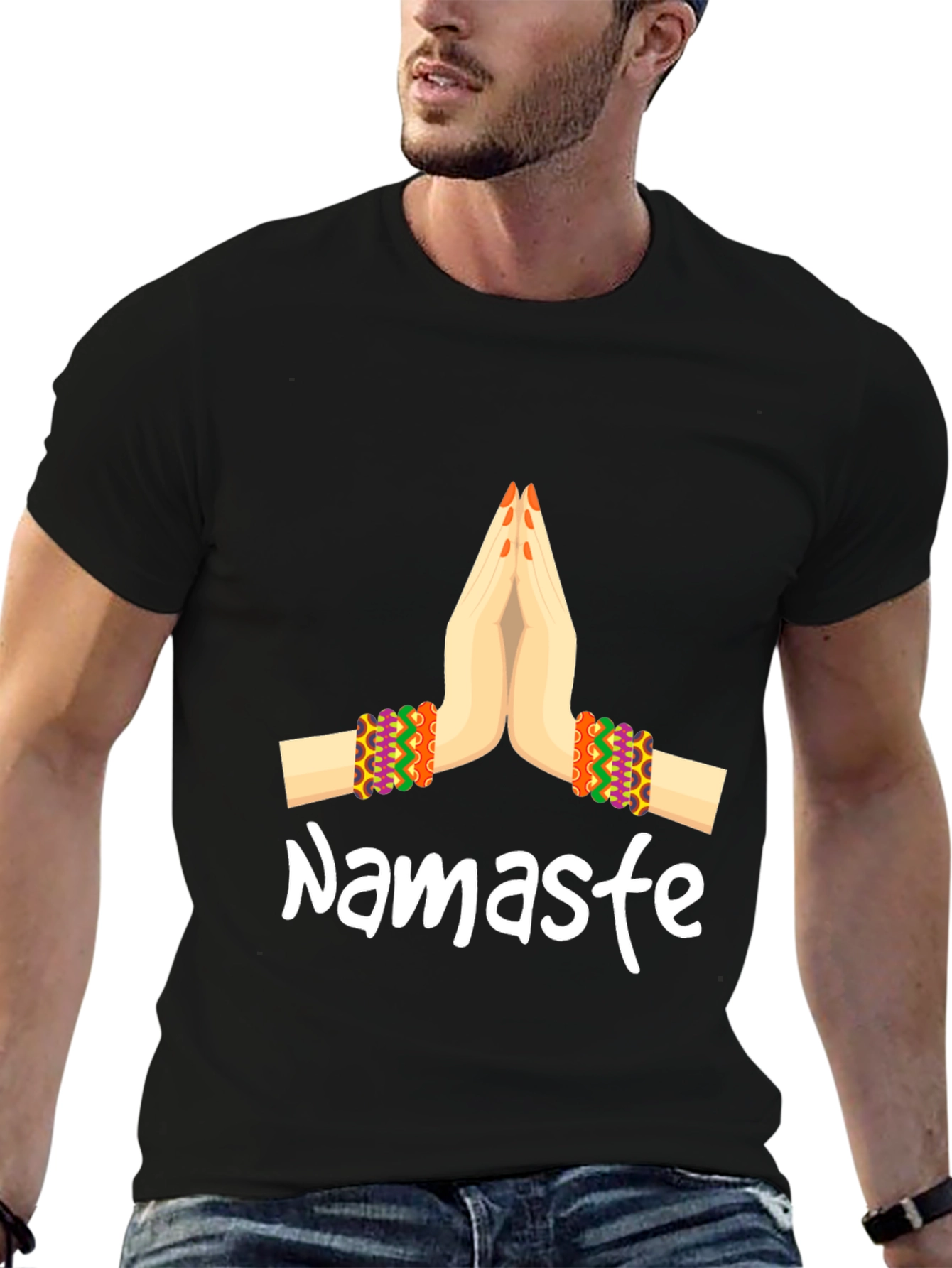 Namaste Hands Graphic Tee - Relaxed Fit Black T-Shirt