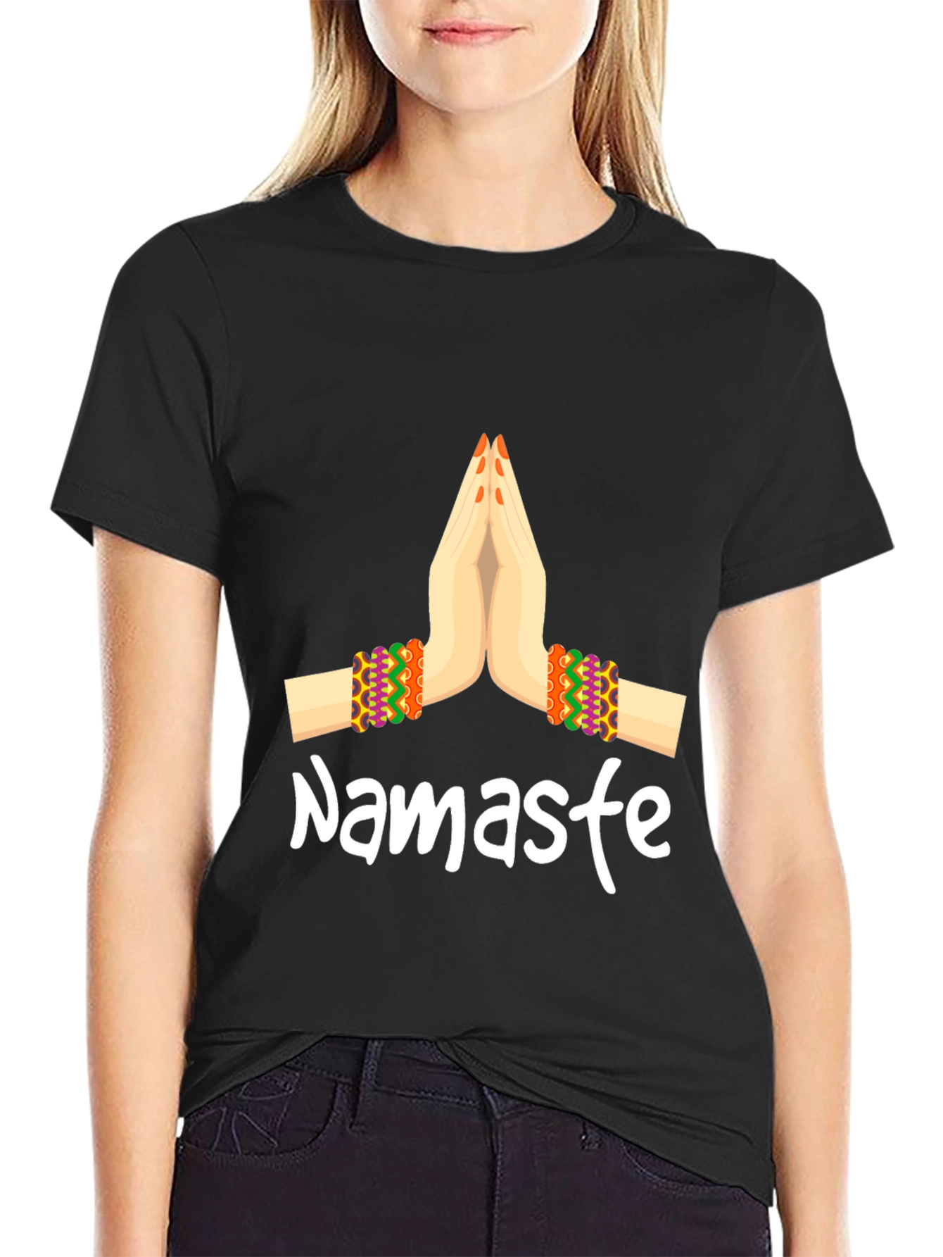 Namaste Hands Graphic Tee - Relaxed Fit Black T-Shirt