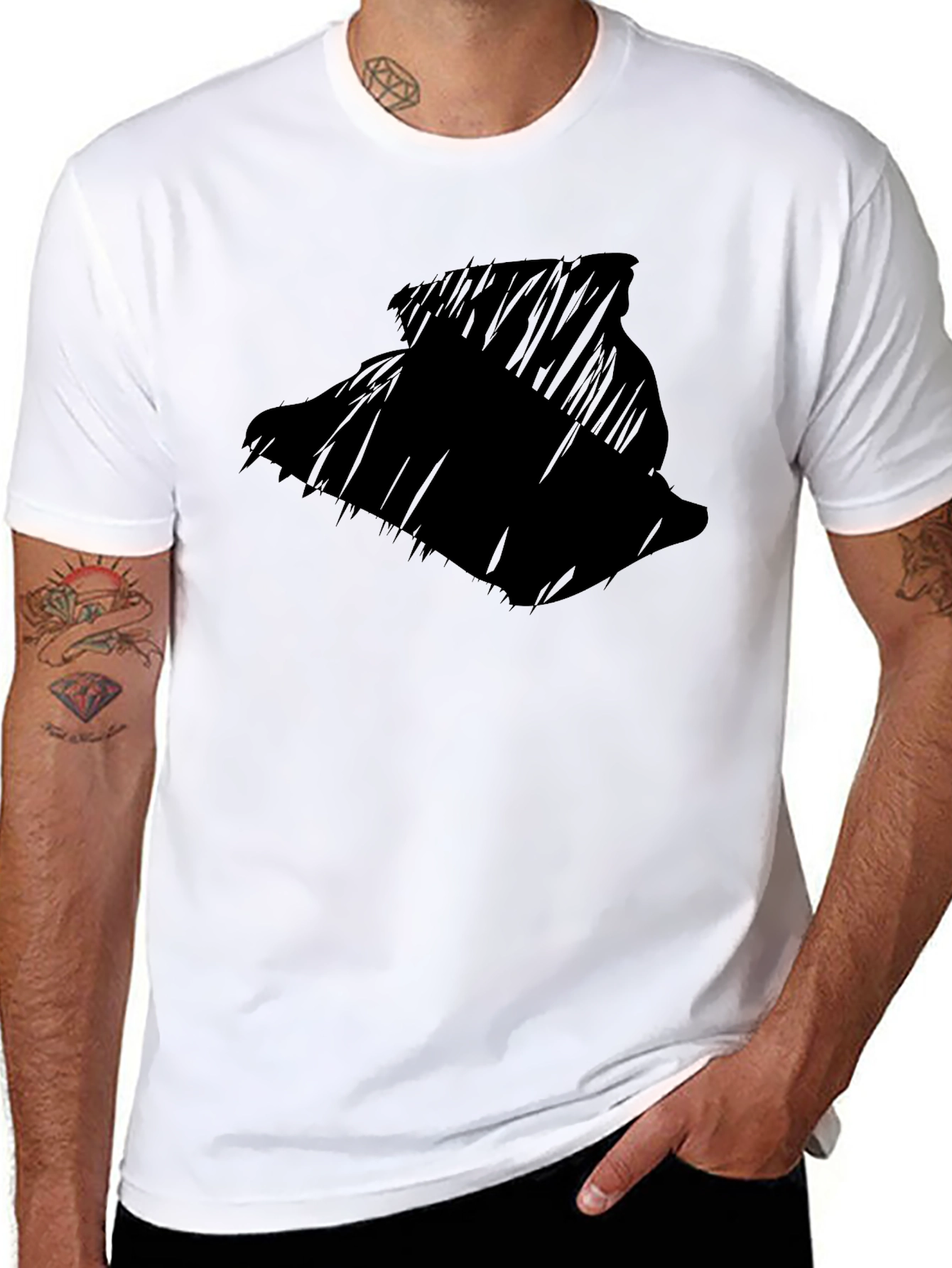 Mens Black Graphic T-Shirt - Abstract Silhouette