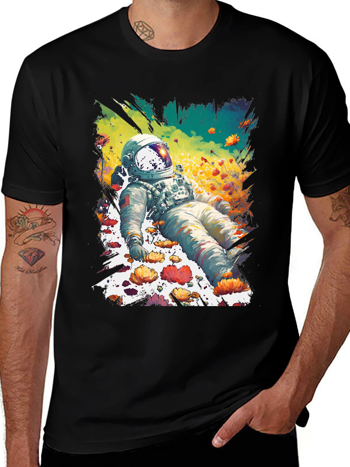 Astronaut in Flowers Graphic T-Shirt