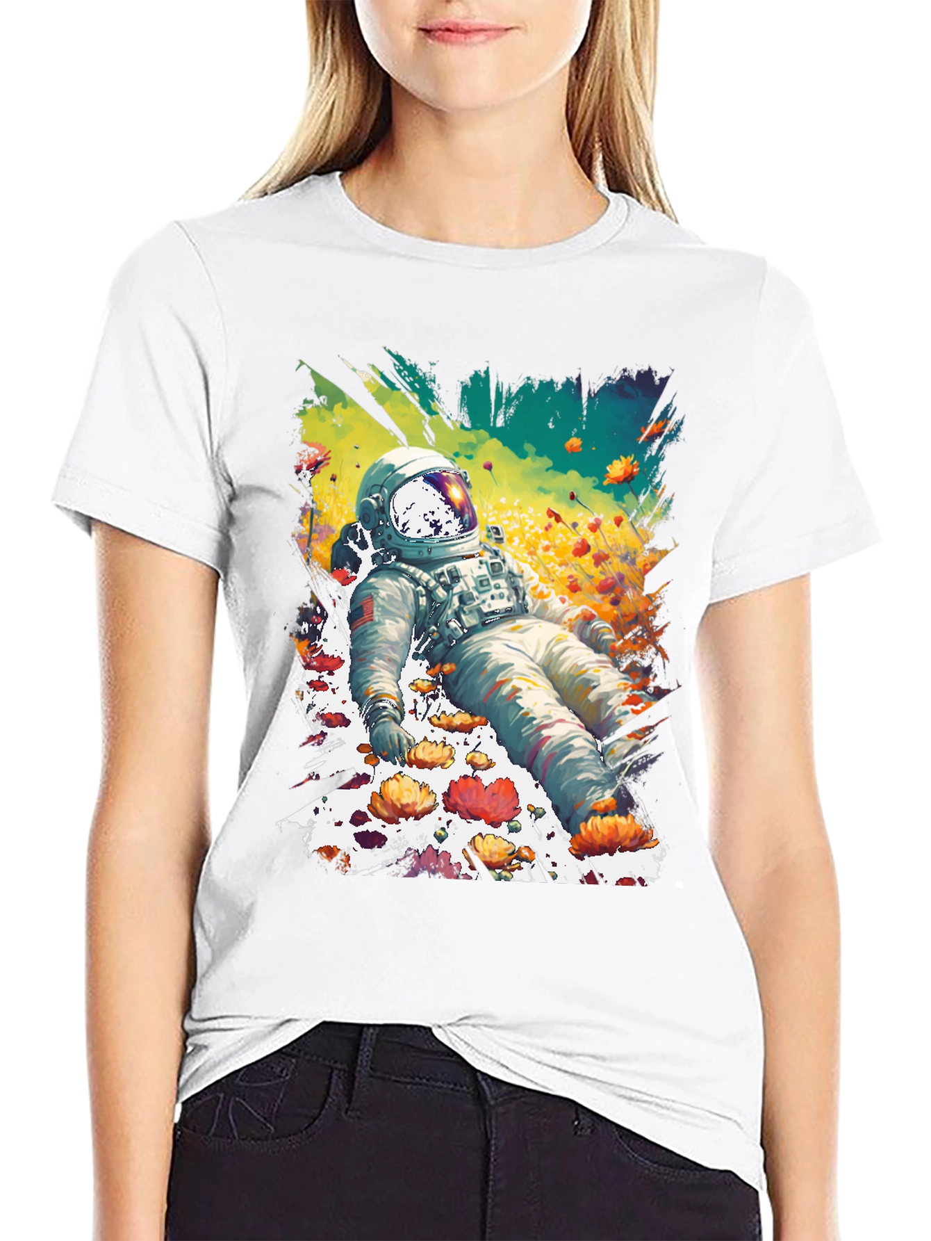 Astronaut in Flowers Graphic T-Shirt