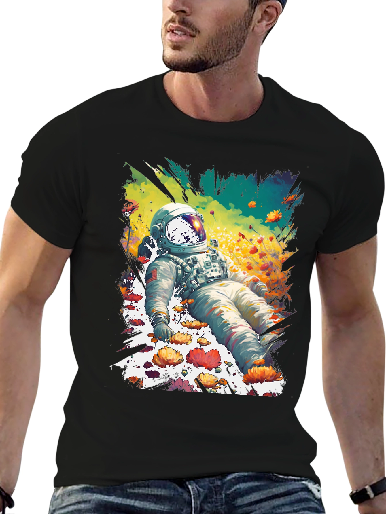 Astronaut in Flowers Graphic T-Shirt