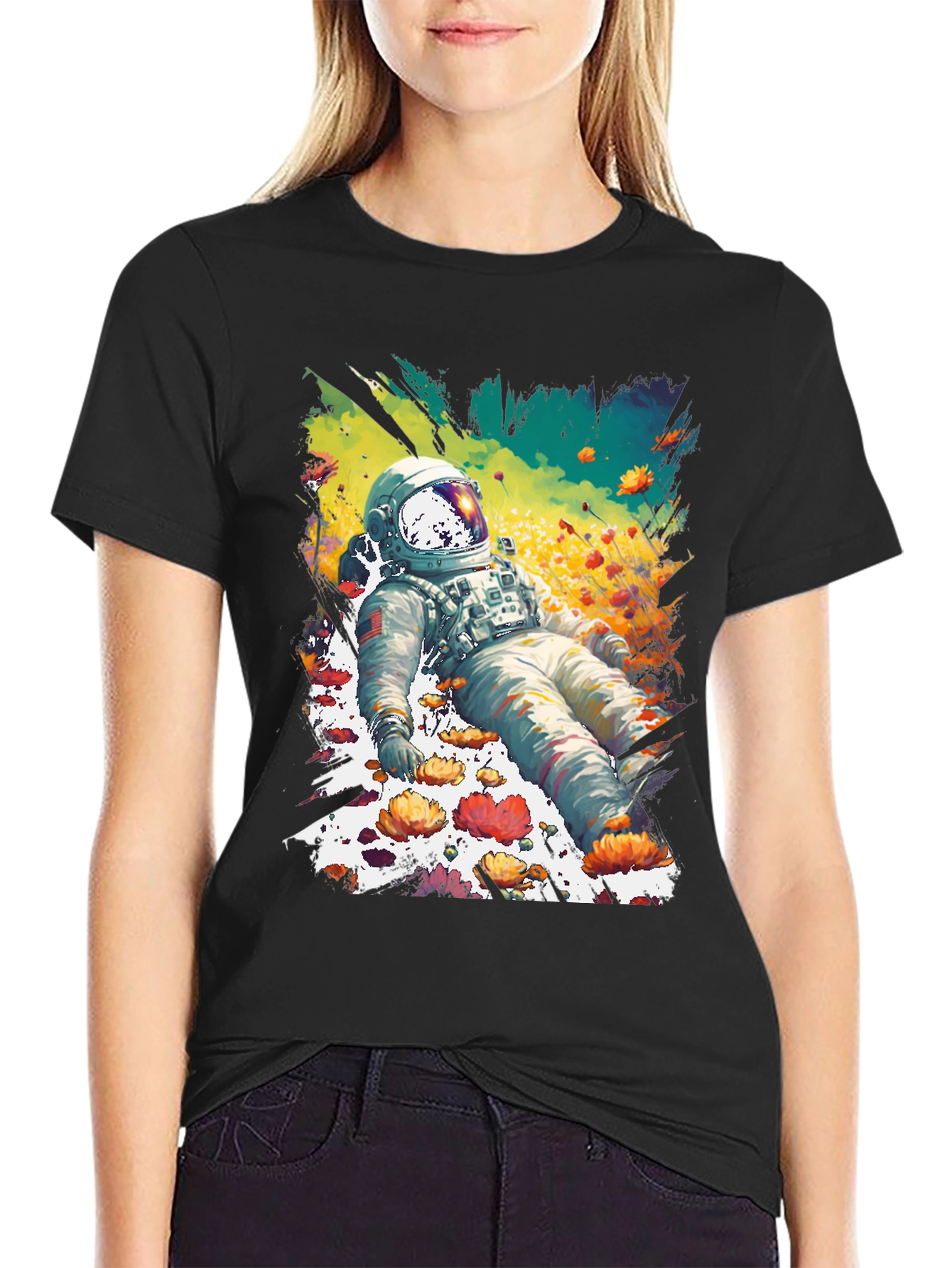 Astronaut in Flowers Graphic T-Shirt