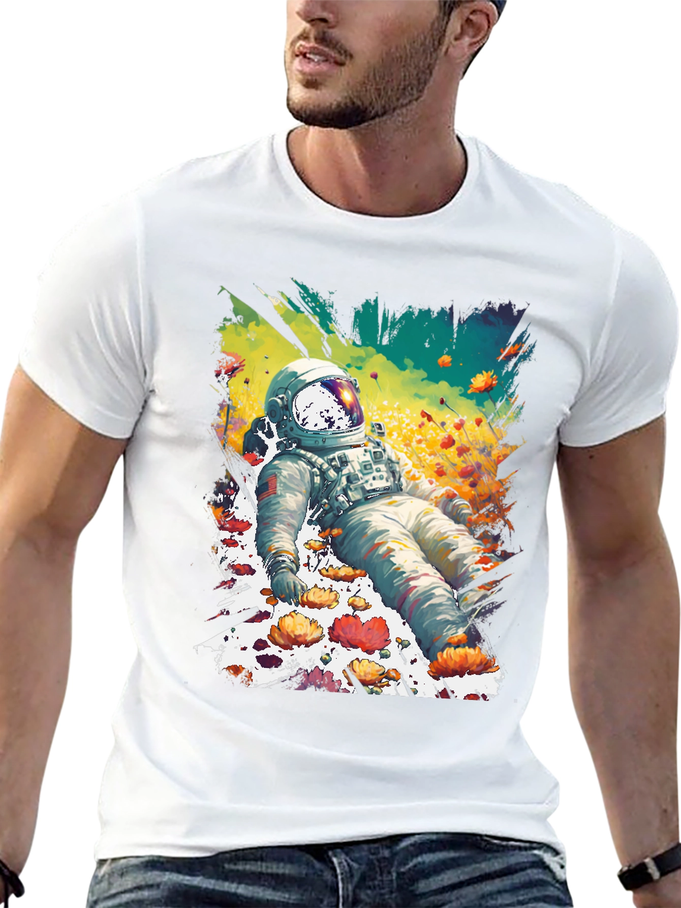Astronaut in Flowers Graphic T-Shirt