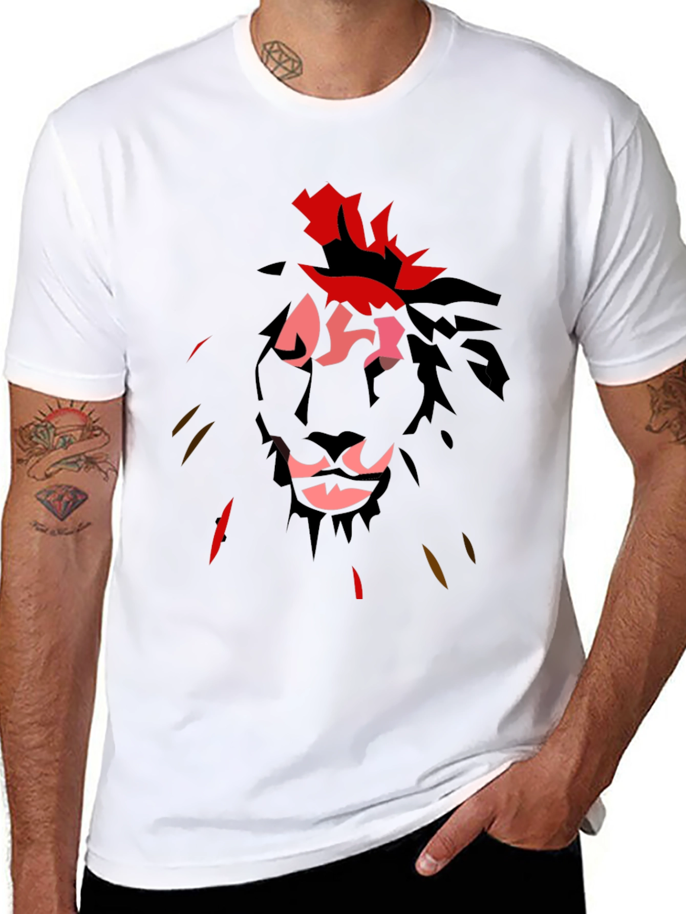 Abstract Lion Graphic Black T-Shirt