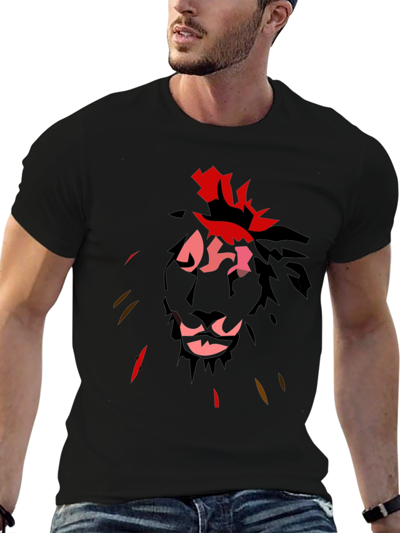 Abstract Lion Graphic Black T-Shirt