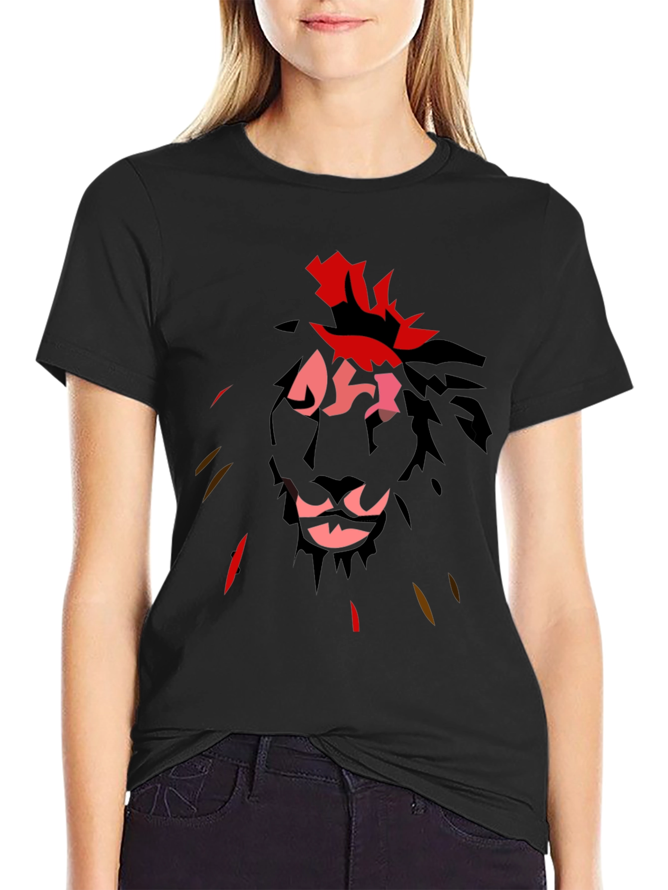 Abstract Lion Graphic Black T-Shirt