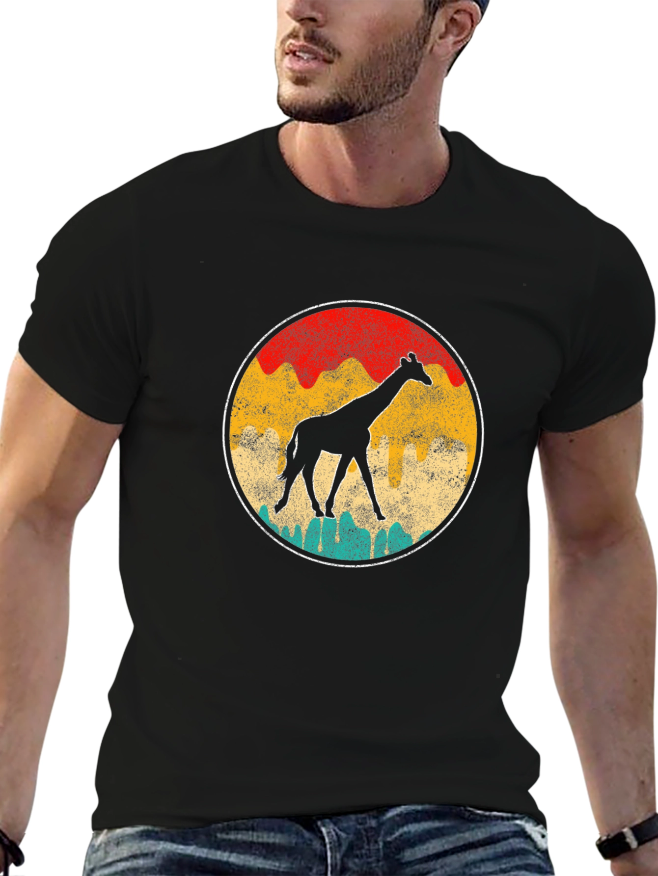 Retro Giraffe Graphic Tee - Unisex Black T-Shirt