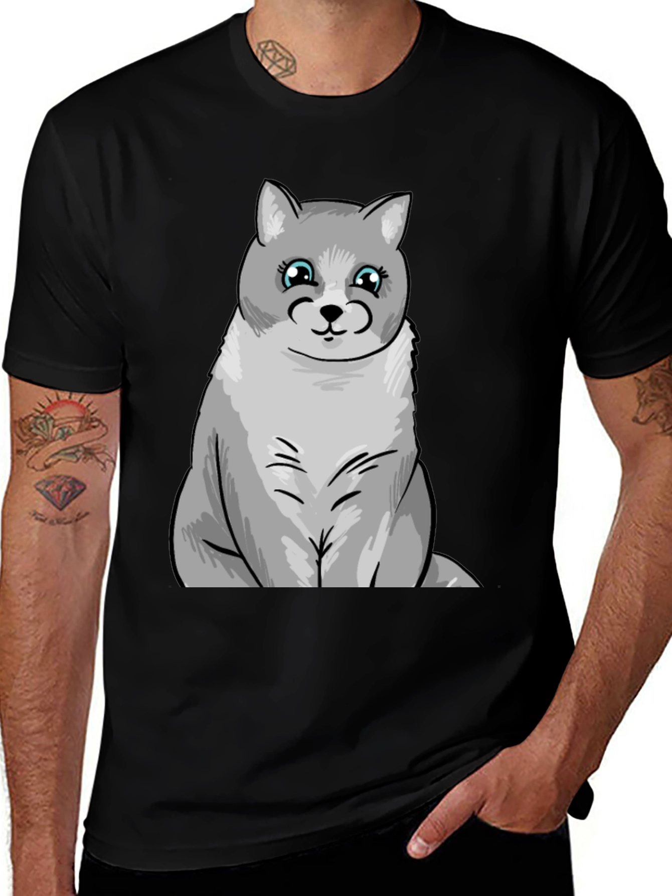 Cute Cartoon Cat T-Shirt - Black Unisex Tee