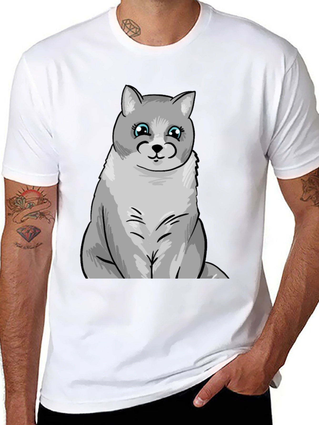 Cute Cartoon Cat T-Shirt - Black Unisex Tee