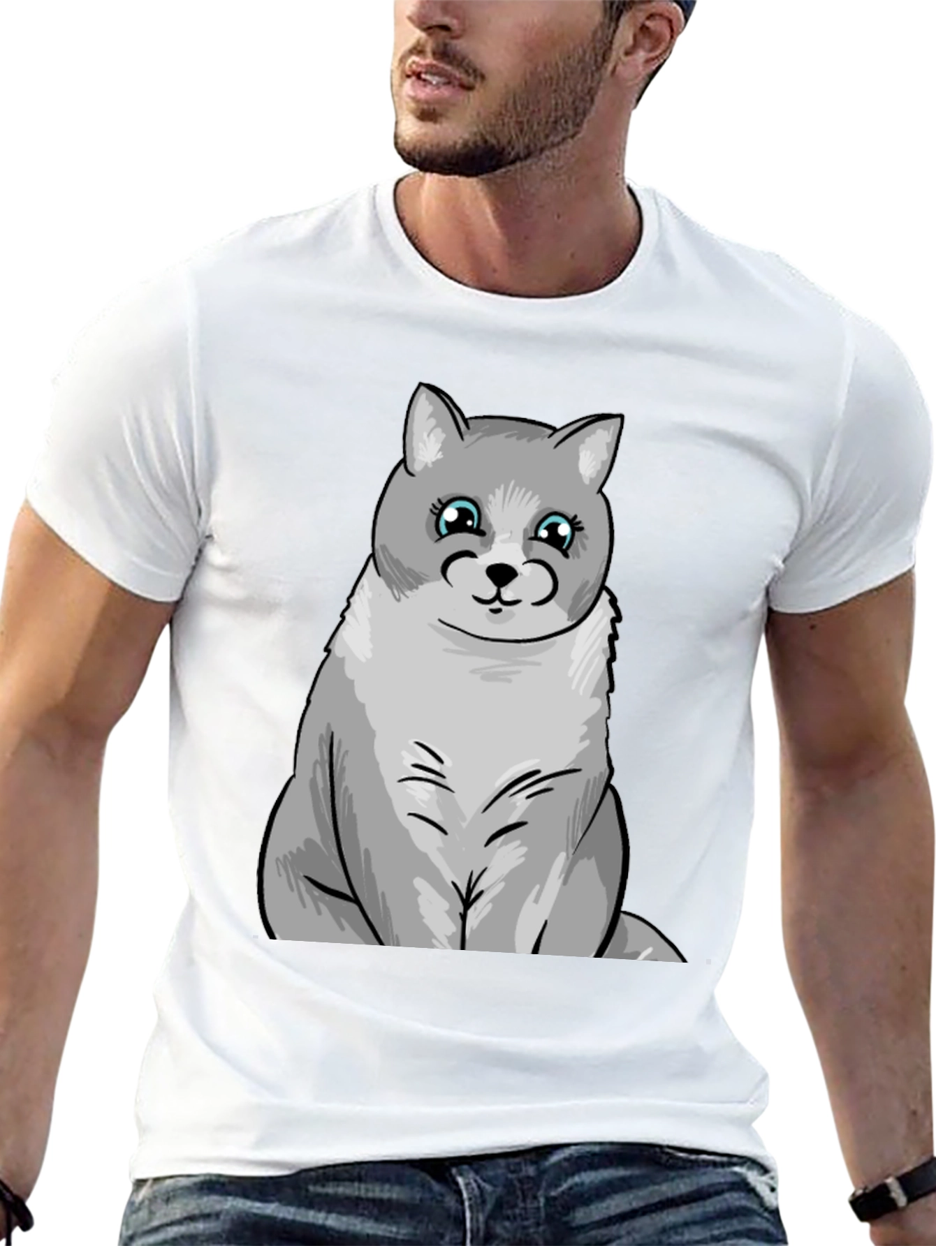 Cute Cartoon Cat T-Shirt - Black Unisex Tee