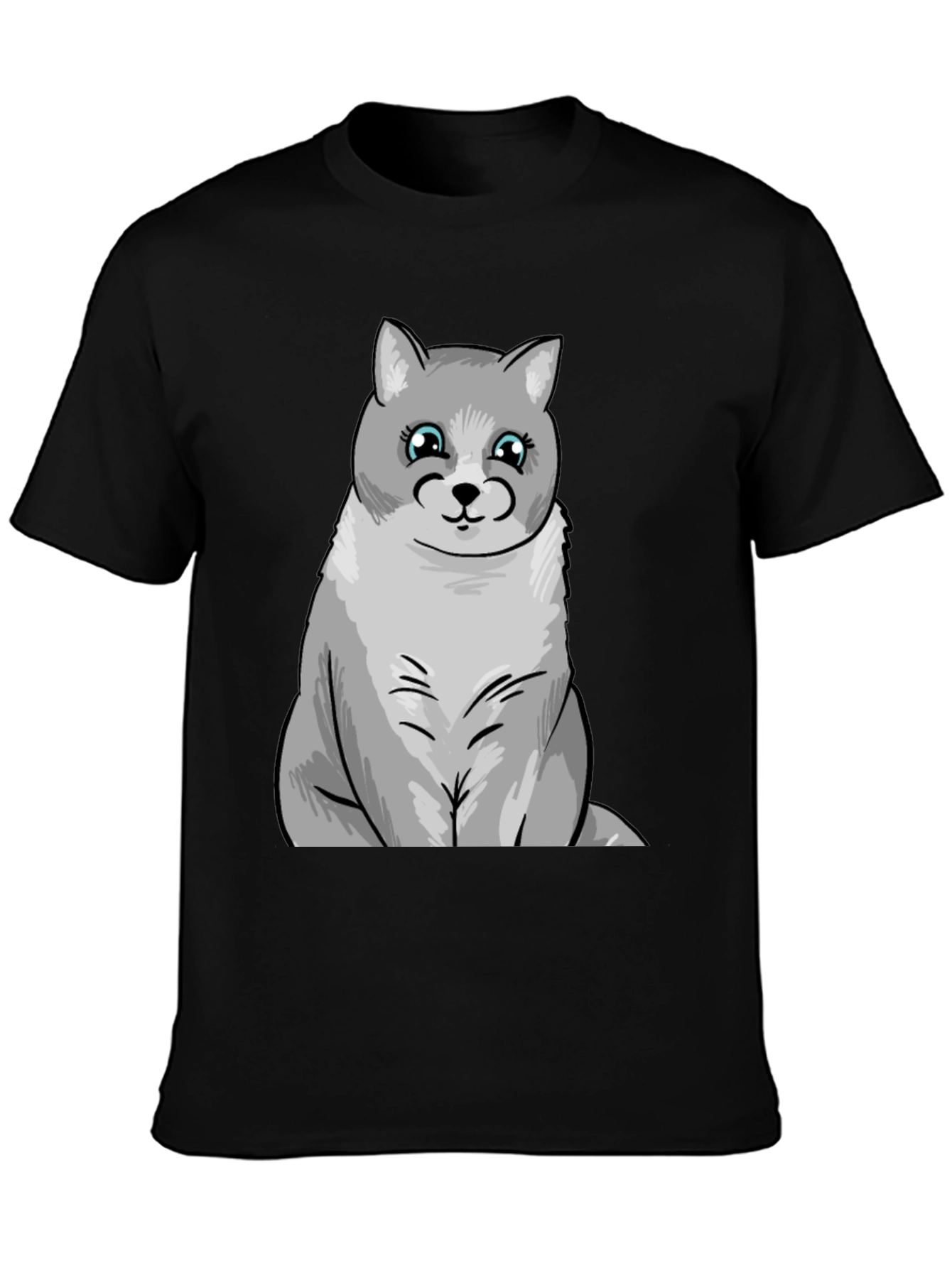 Cute Cartoon Cat T-Shirt - Black Unisex Tee